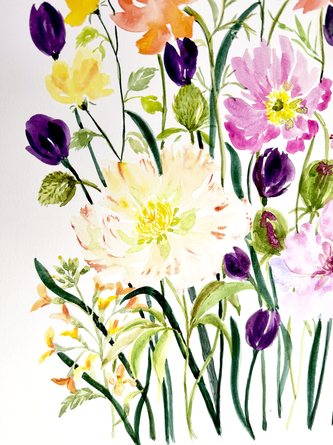 Original Watercolour Flower Painting. Floral Harmony.