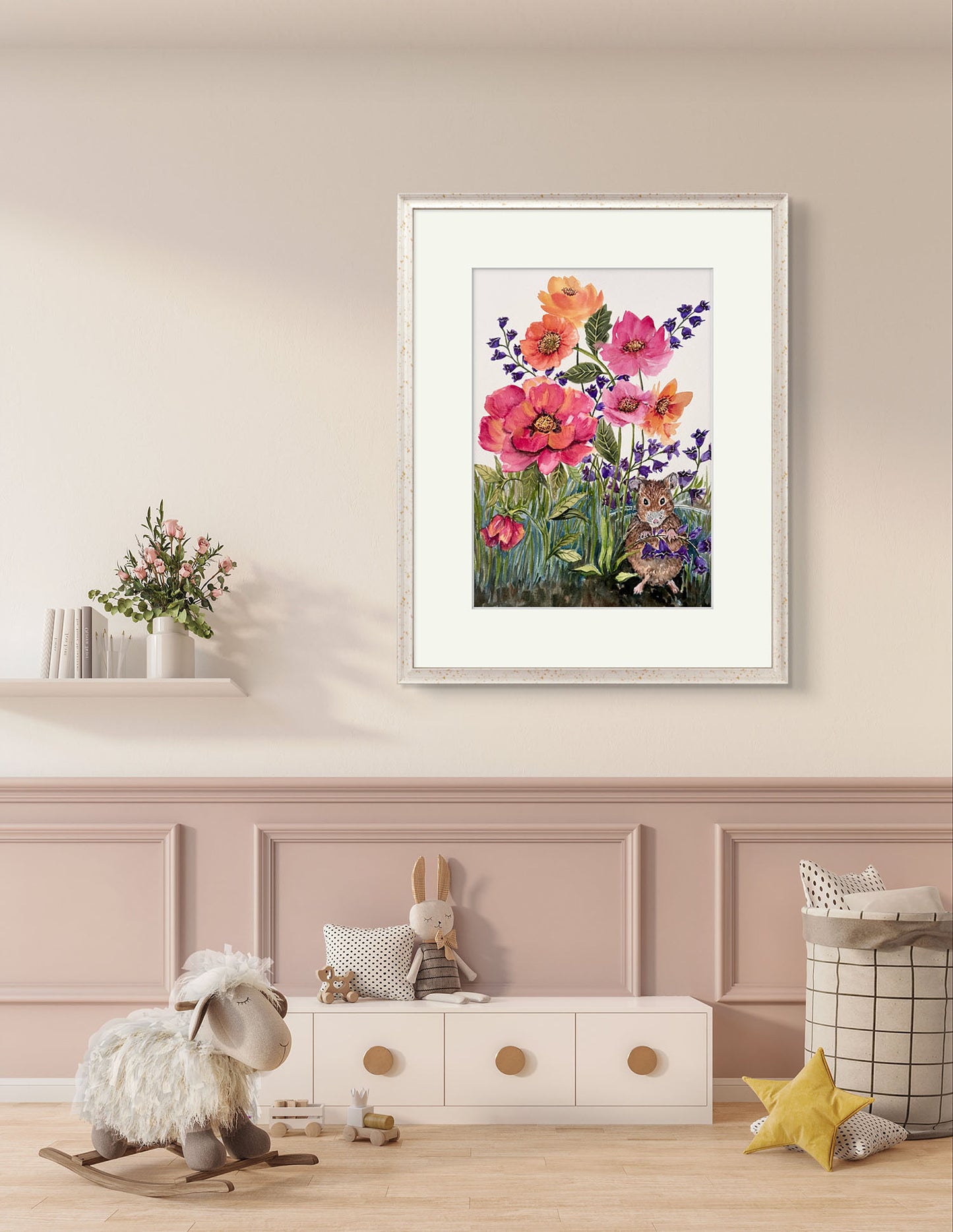 Original Watercolour for Child's Decor, The playful Mouse. A Gift for a special person.