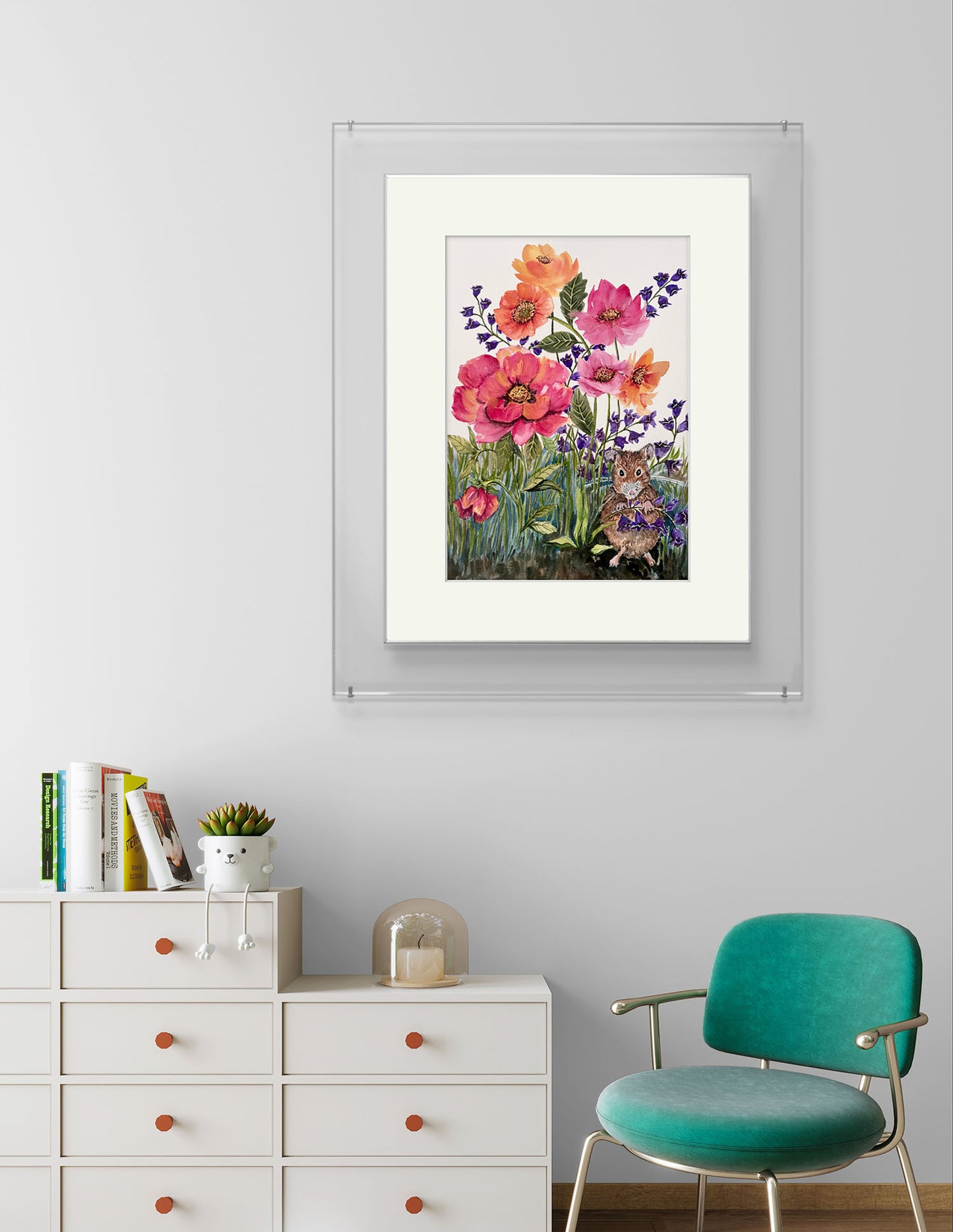 Original Watercolour for Child's Decor, The playful Mouse. A Gift for a special person.