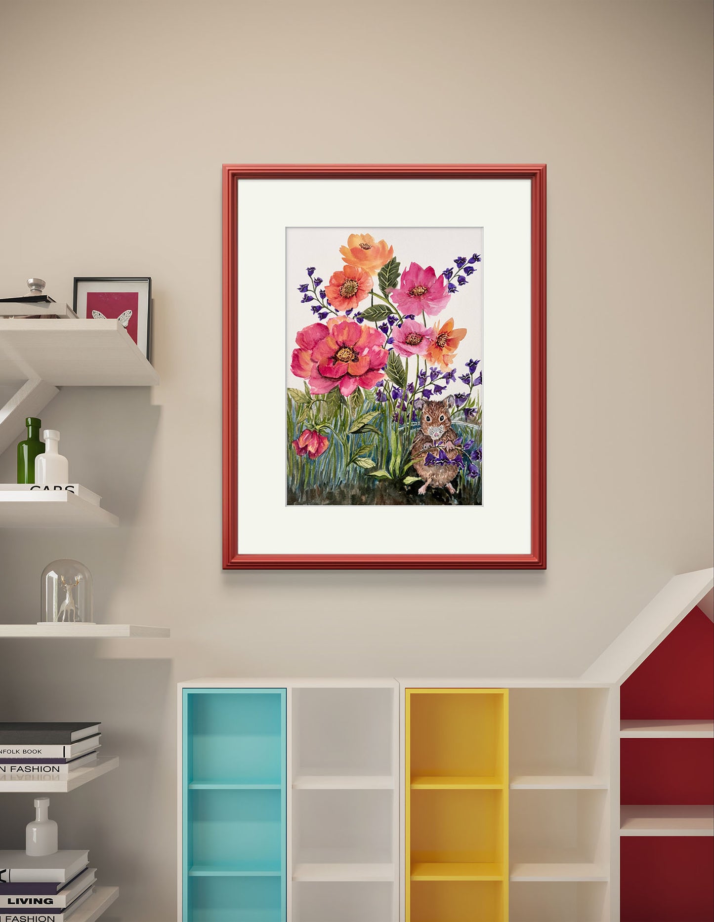 Original Watercolour for Child's Decor, The playful Mouse. A Gift for a special person.