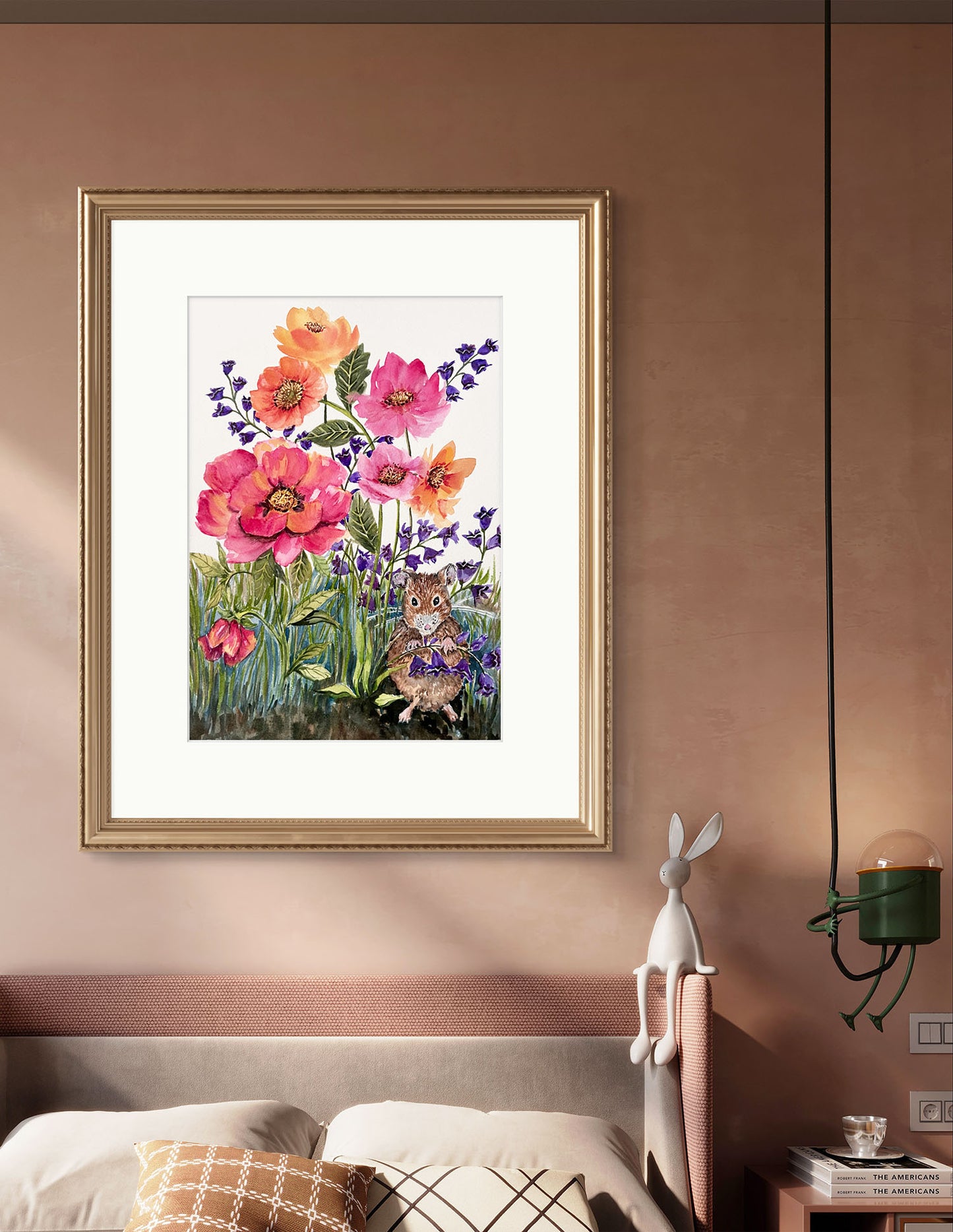 Original Watercolour for Child's Decor, The playful Mouse. A Gift for a special person.