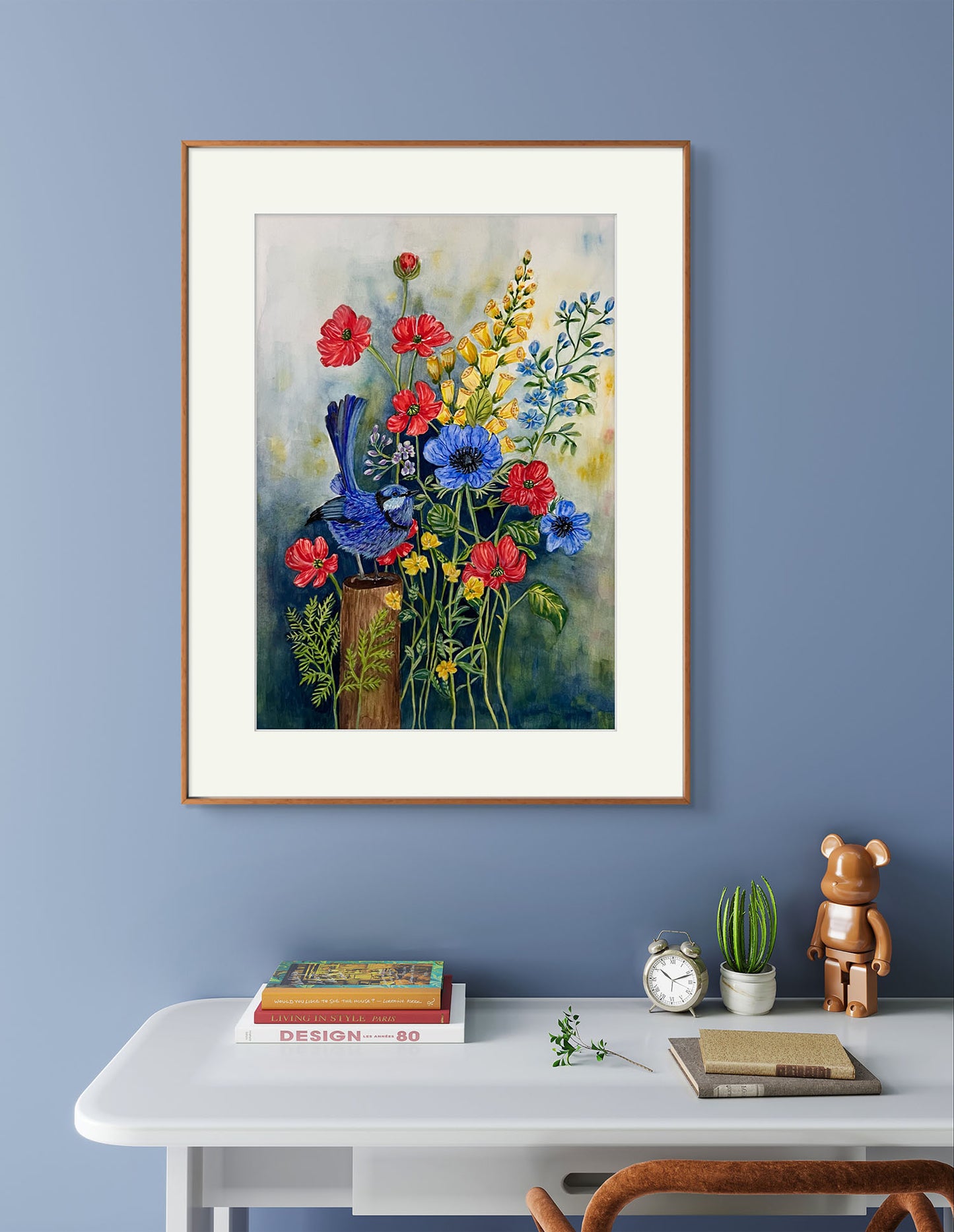 Original Watercolour painting, Blue Bird, a gift for someone special.