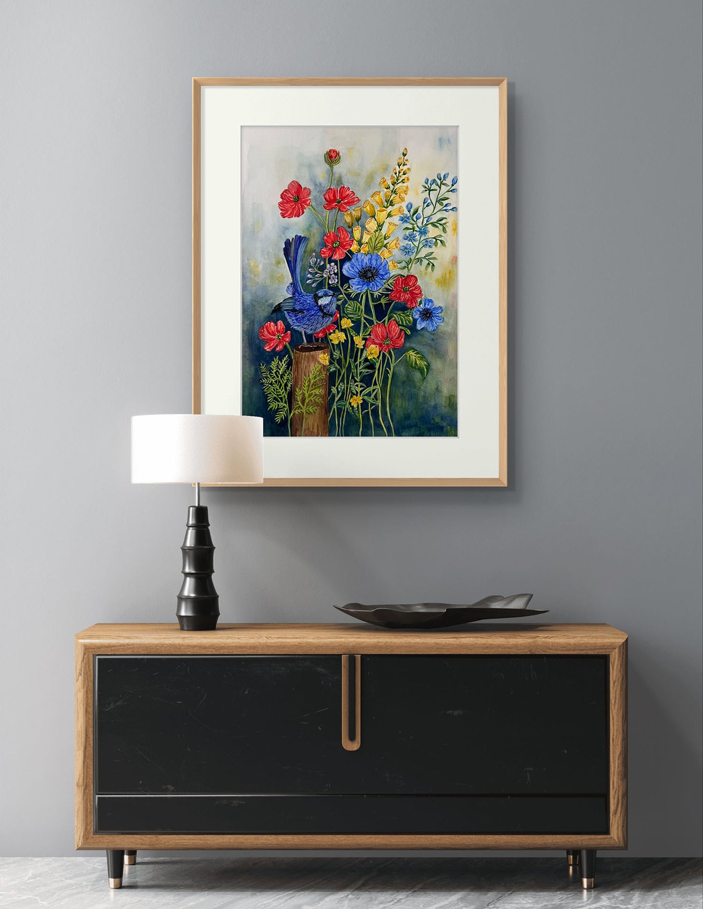 Original Watercolour painting, Blue Bird, a gift for someone special.
