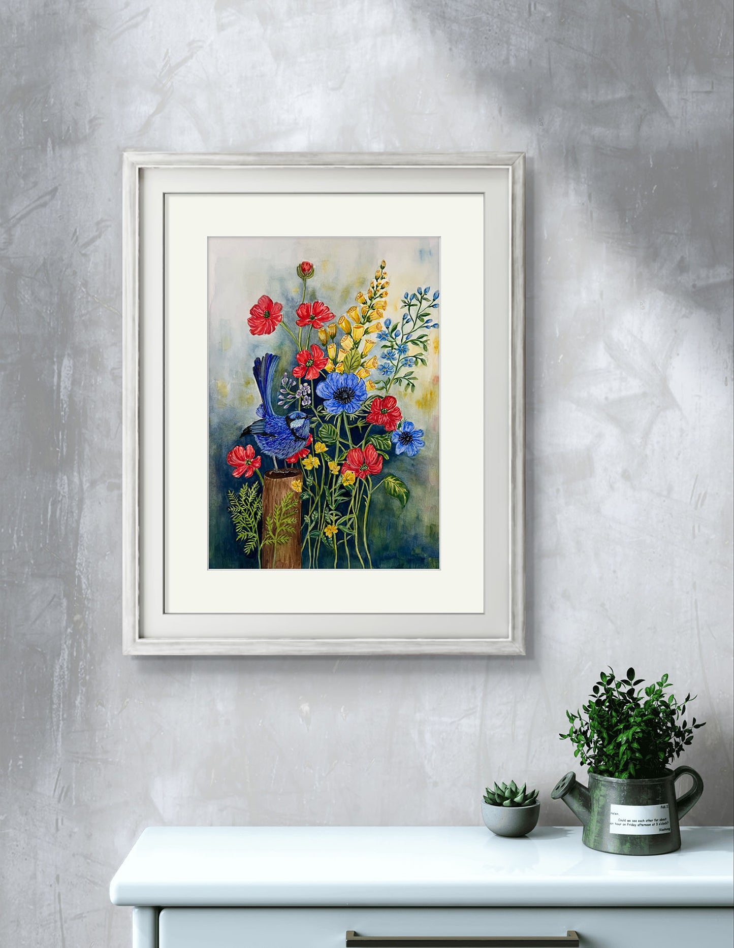 Original Watercolour painting, Blue Bird, a gift for someone special.