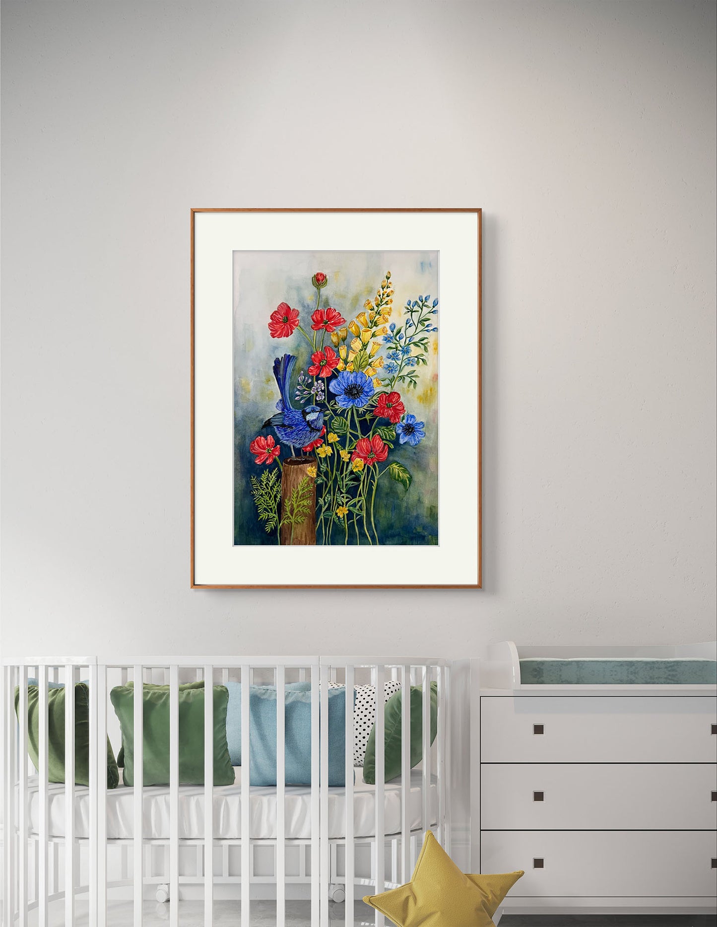 Original Watercolour painting, Blue Bird, a gift for someone special.