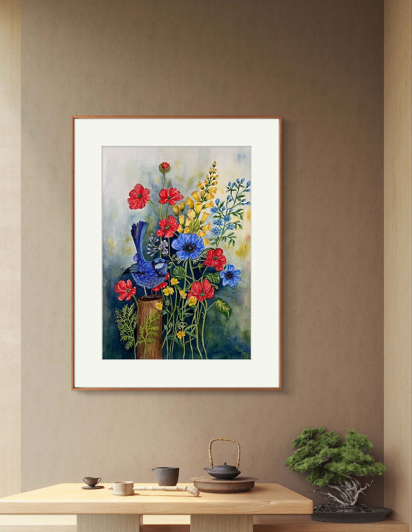 Original Watercolour painting, Blue Bird, a gift for someone special.