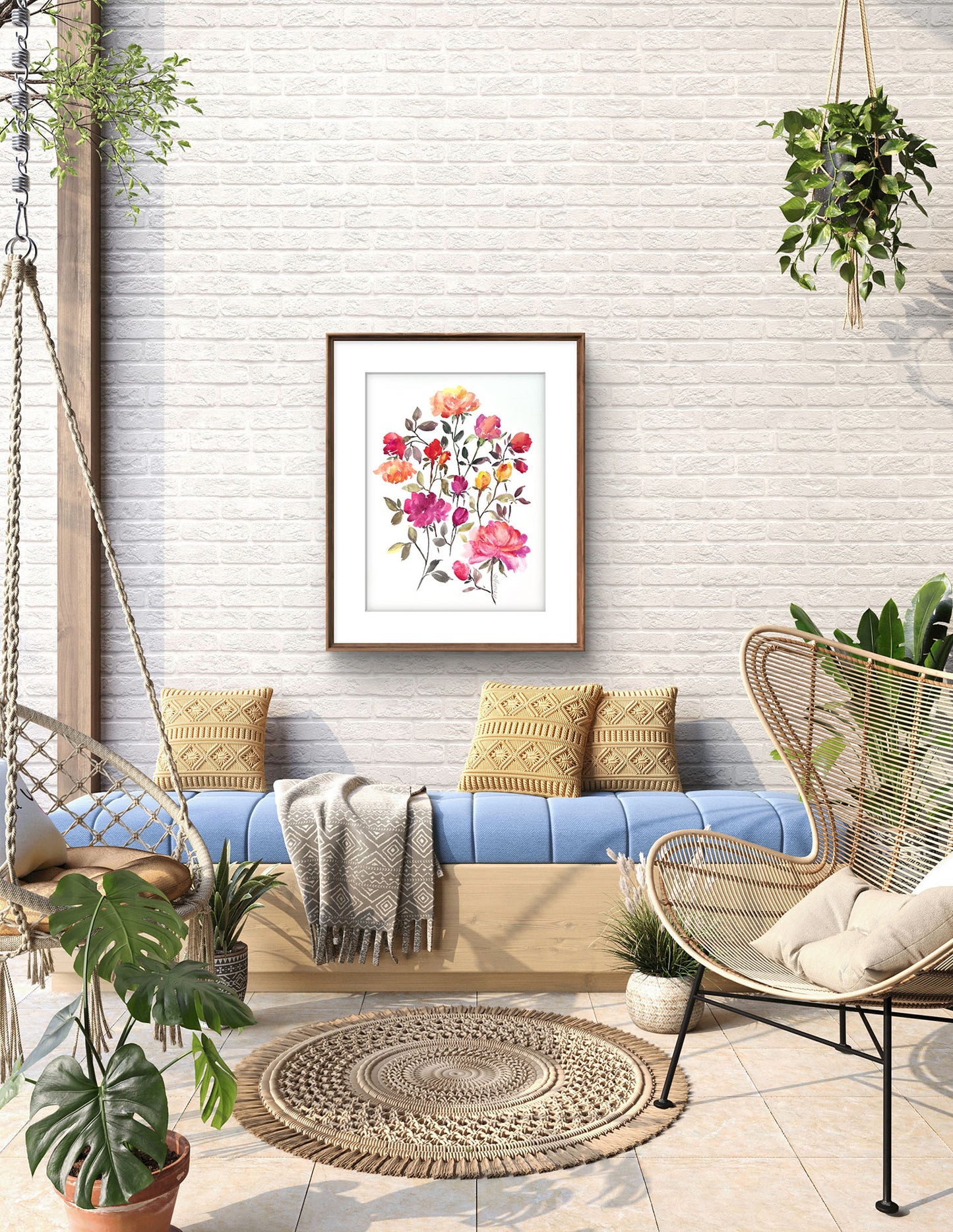 Scattered Rose Modern Original Watercolour.