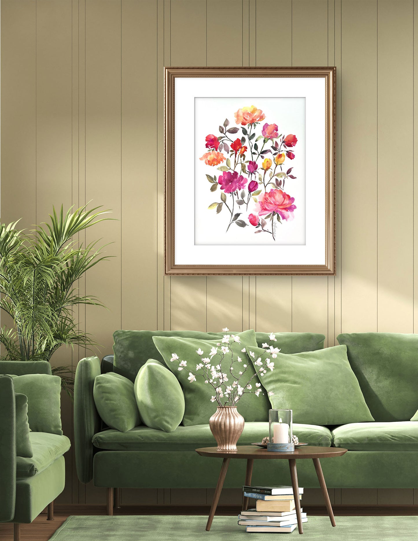 Scattered Rose Modern Original Watercolour.