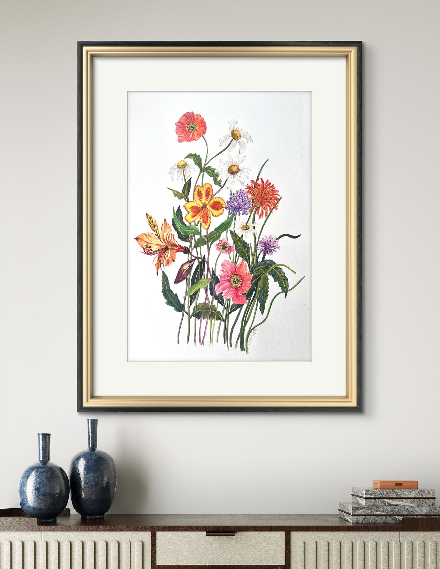 Original Flower watercolour, a charming floral wall art. Great gift too.