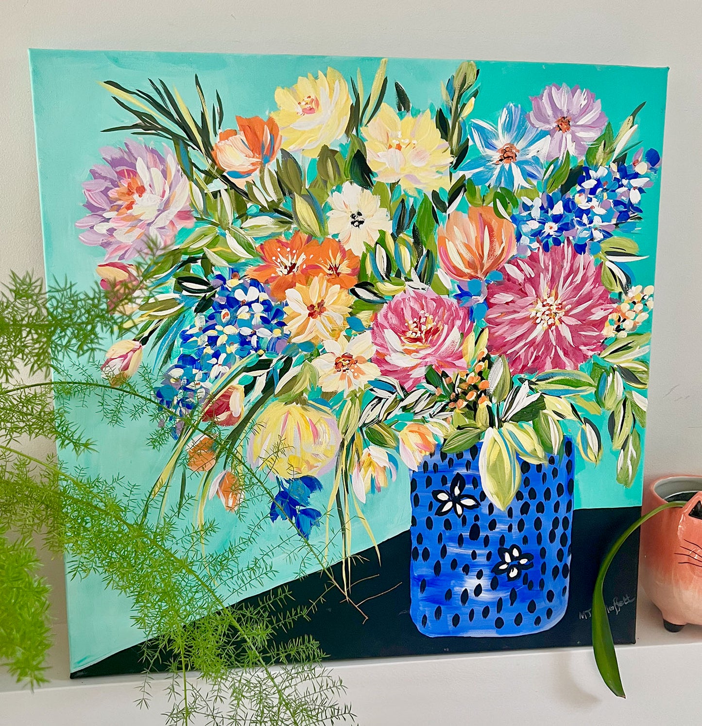 Floral Acrylic Canvas Original Painting 20 x 20 inches.