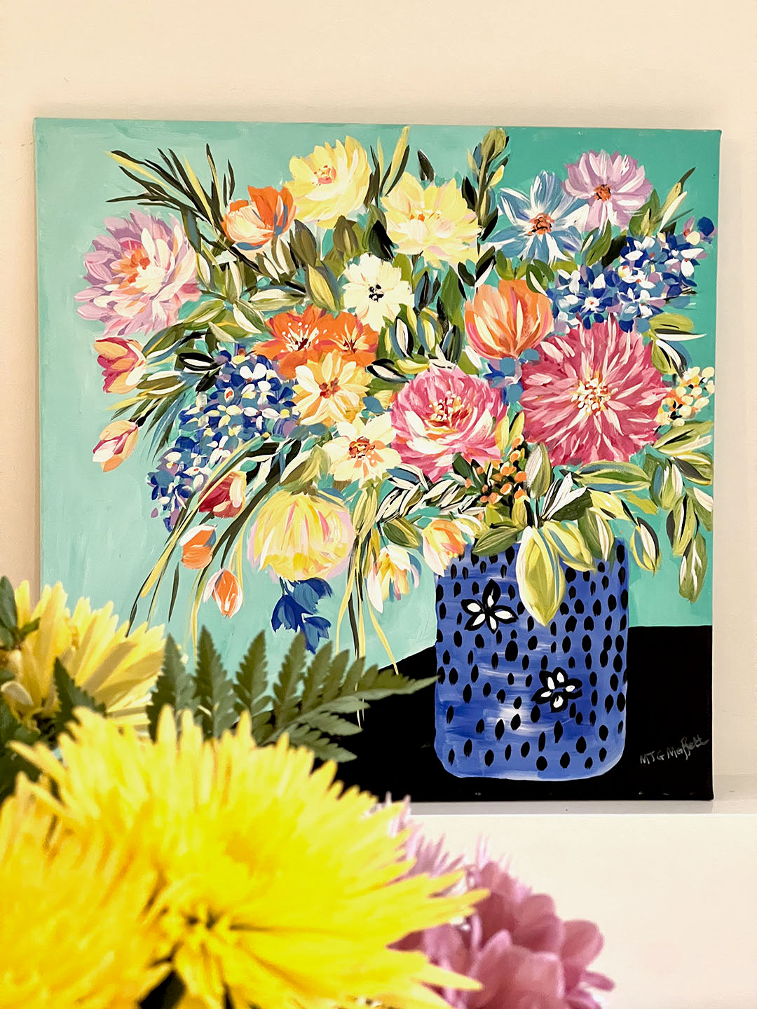 Floral Acrylic Canvas Original Painting 20 x 20 inches.