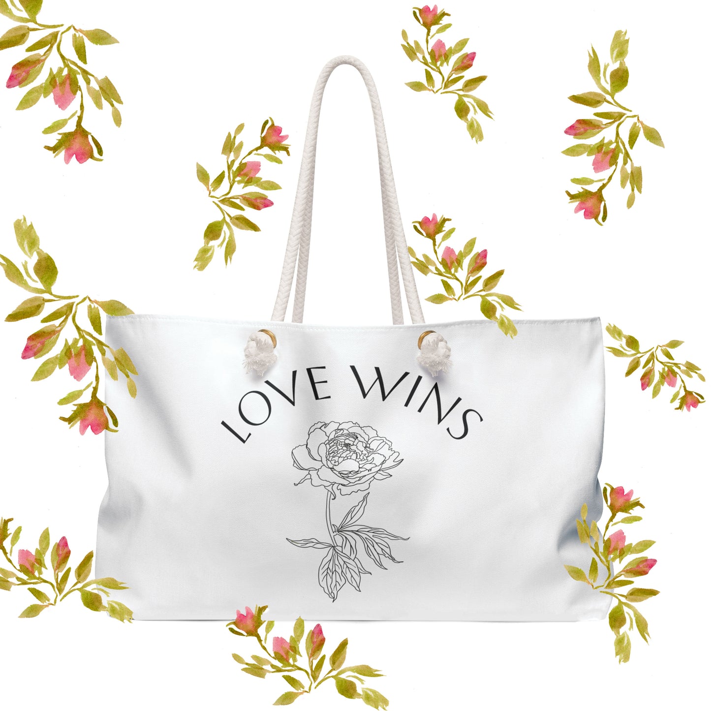 Bridal Weekender Bag, Miss to Mrs Travel Tote, Love Wins Getaway Bag, Wedding Gift, Honeymoon Essentials, Floral Design Bag