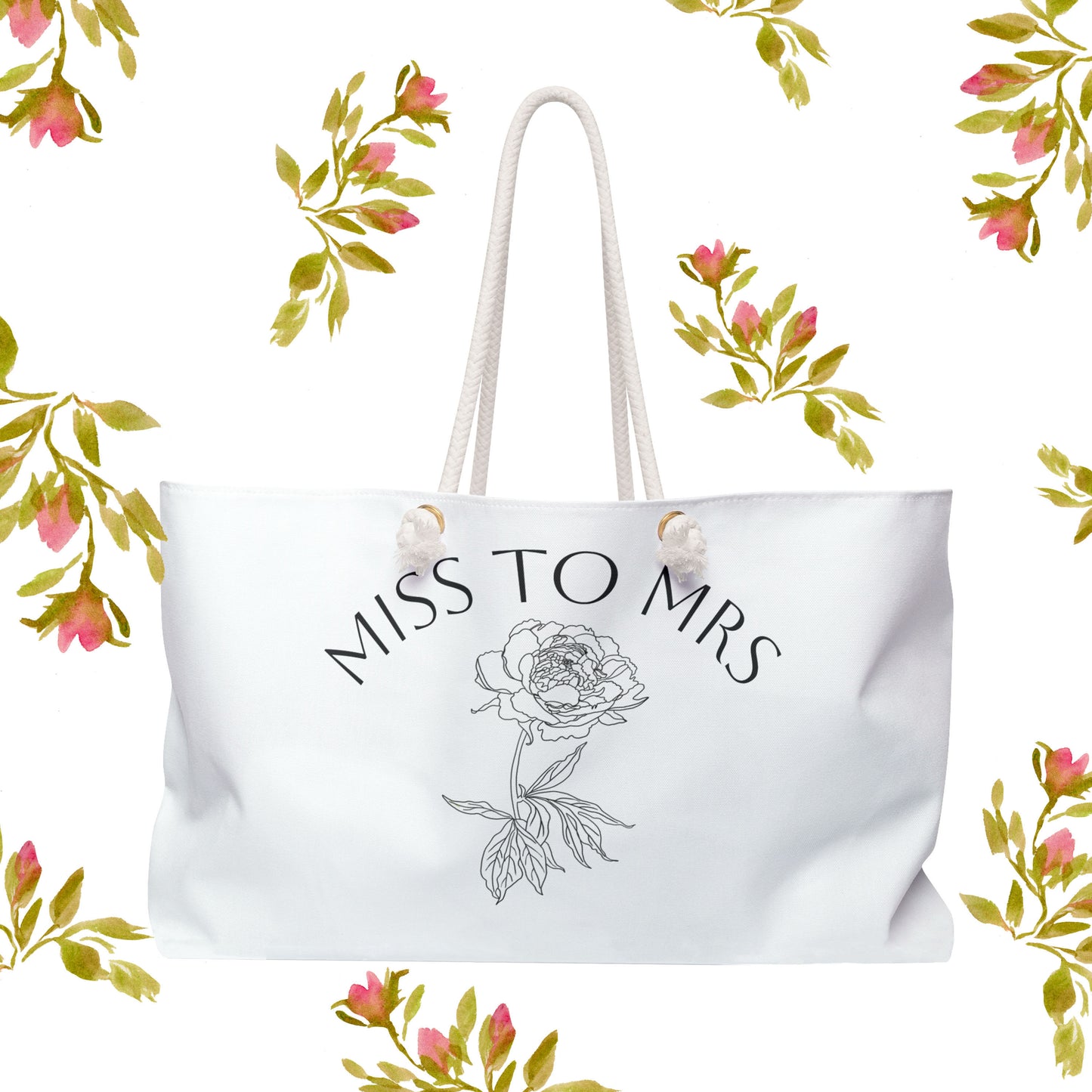 Bridal Weekender Bag, Miss to Mrs Travel Tote, Love Wins Getaway Bag, Wedding Gift, Honeymoon Essentials, Floral Design Bag