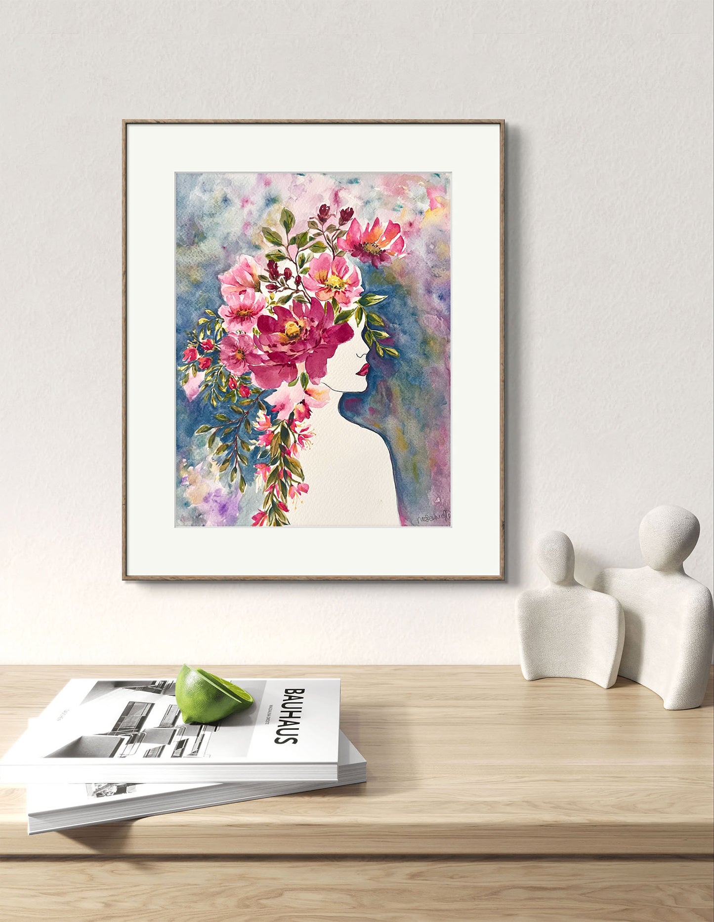 Original Portrait Floral Watercolour Art Gift.