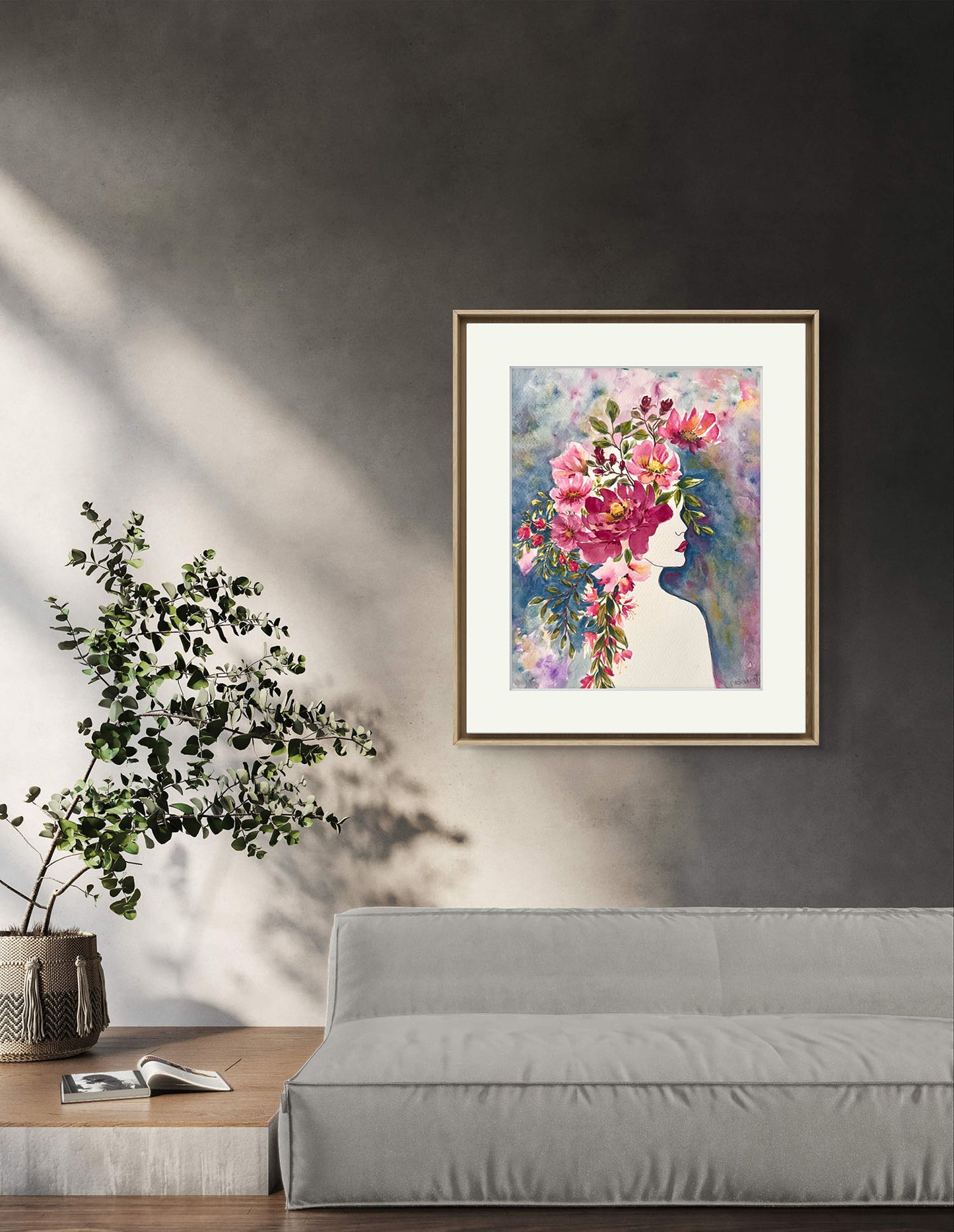 Original Portrait Floral Watercolour Art Gift.
