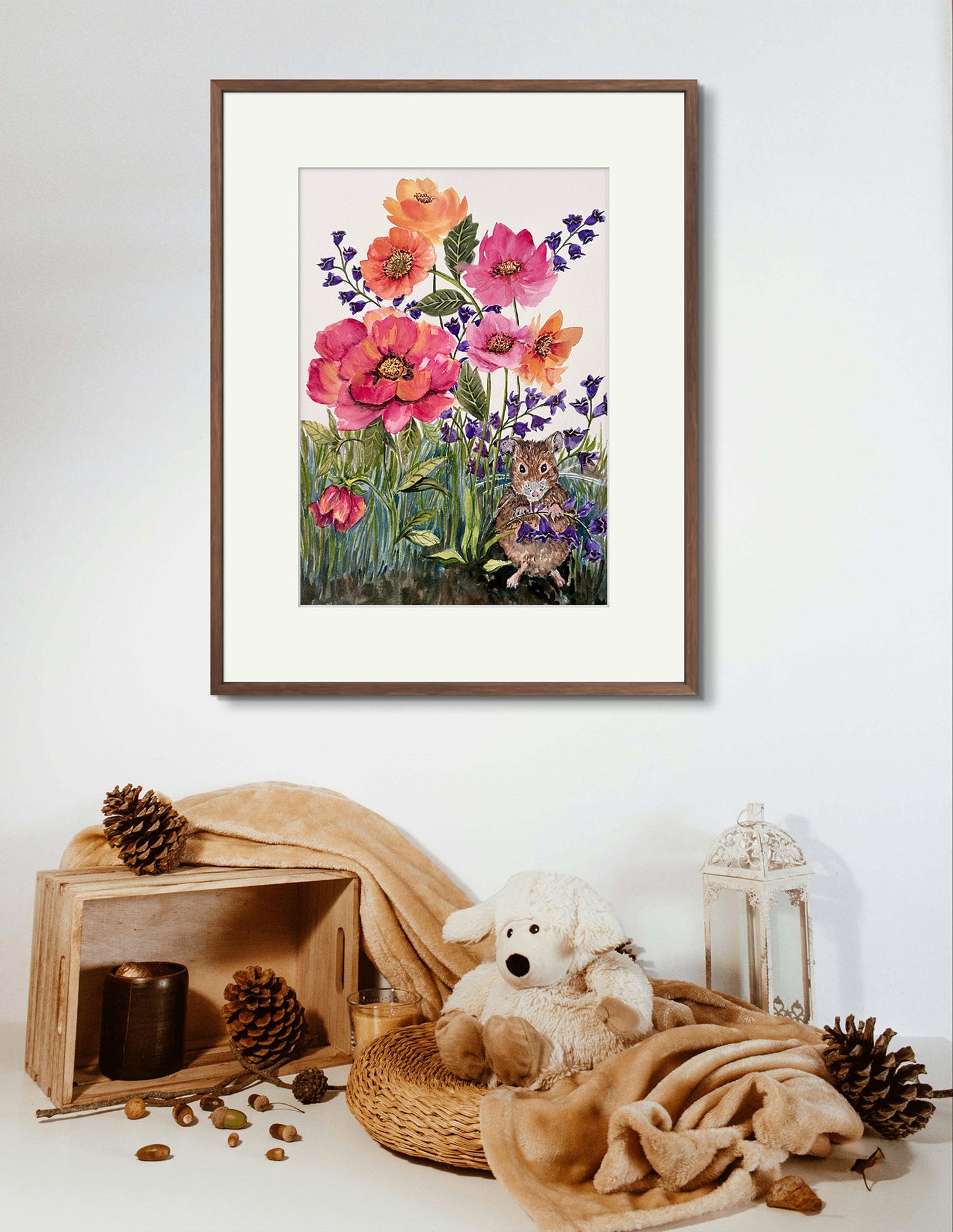 Original Watercolour for Child's Decor, The playful Mouse. A Gift for a special person.