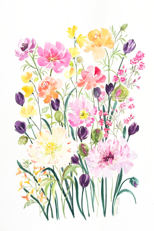 Original Watercolour Flower Painting. Floral Harmony.
