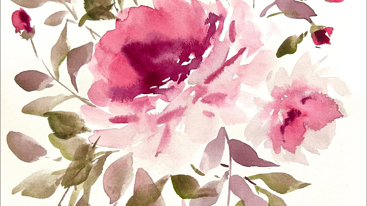 Load video: Floral  Rose Watercolour Tutorial   you tube  @artlikethat828
