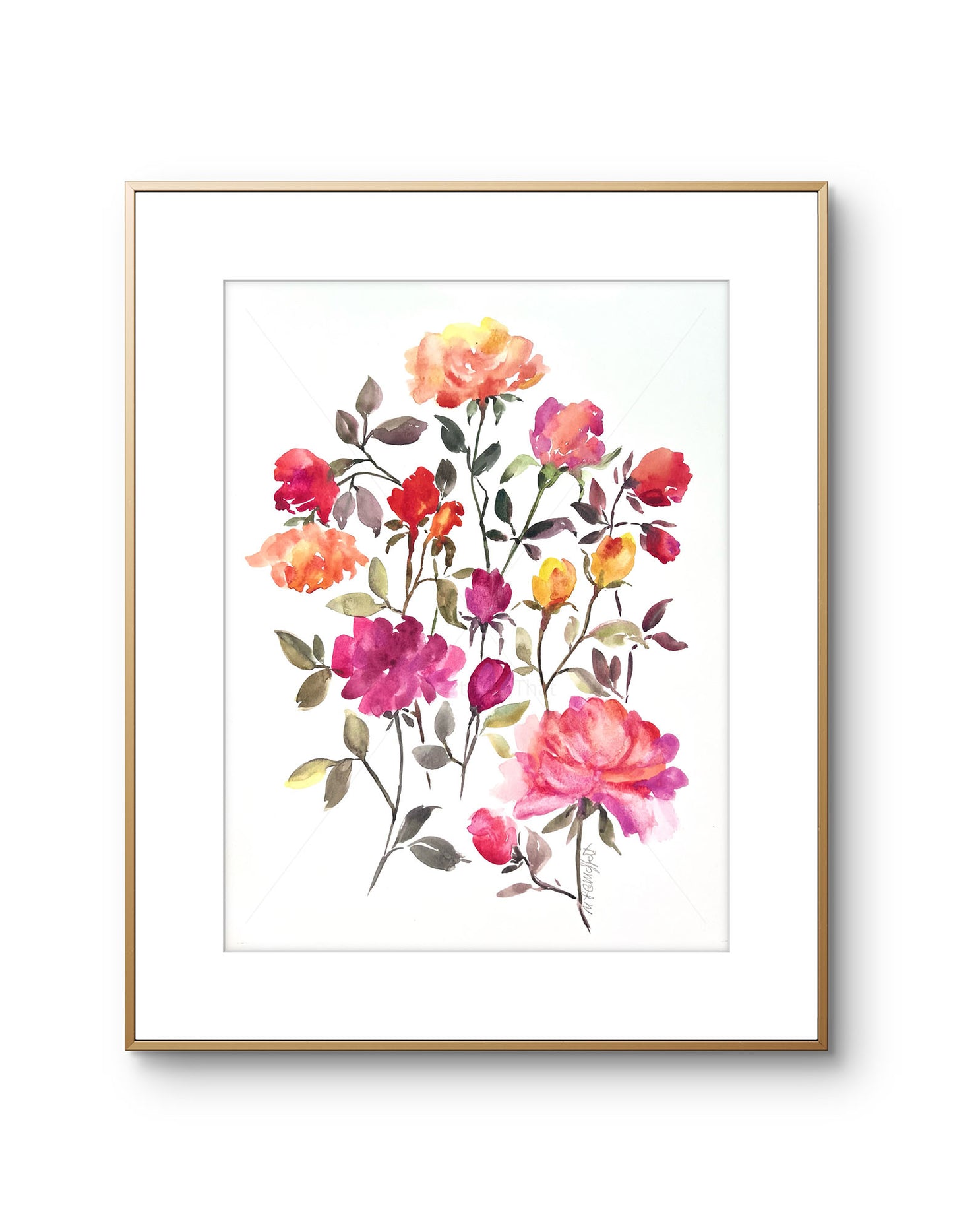 Scattered Rose Modern Original Watercolour.