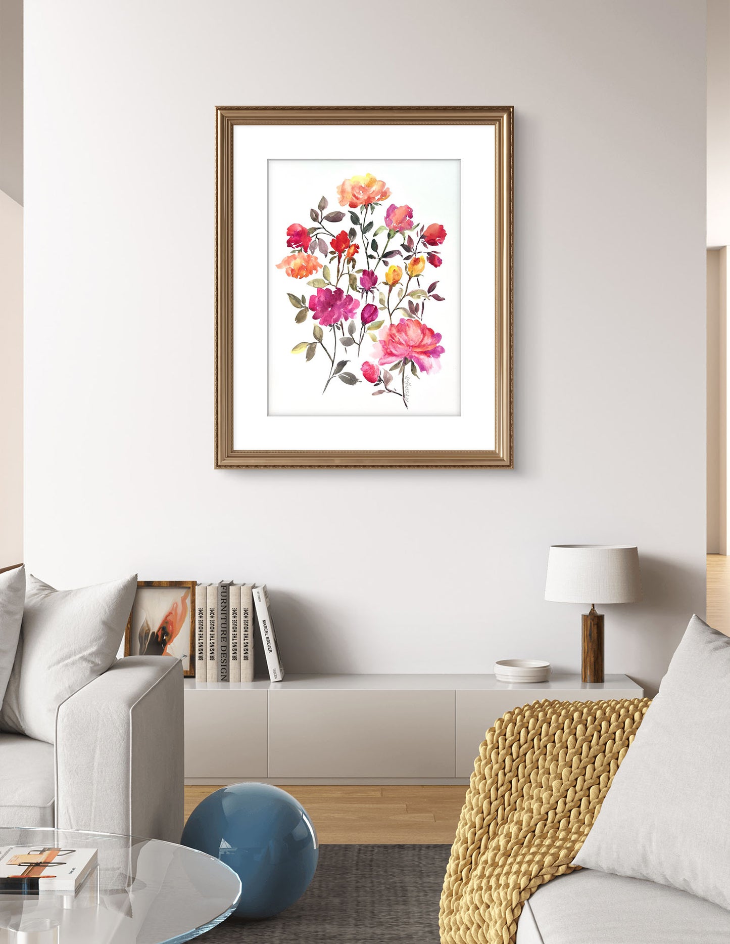 Scattered Rose Modern Original Watercolour.