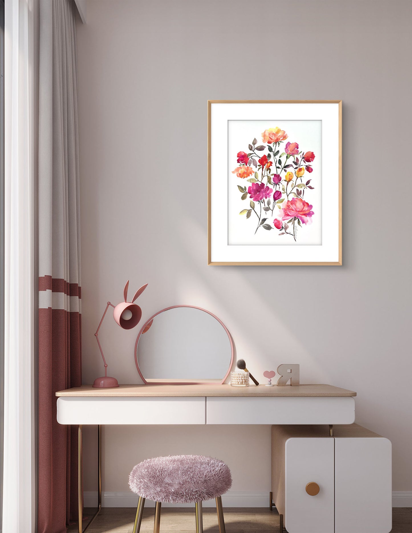 Scattered Rose Modern Original Watercolour.
