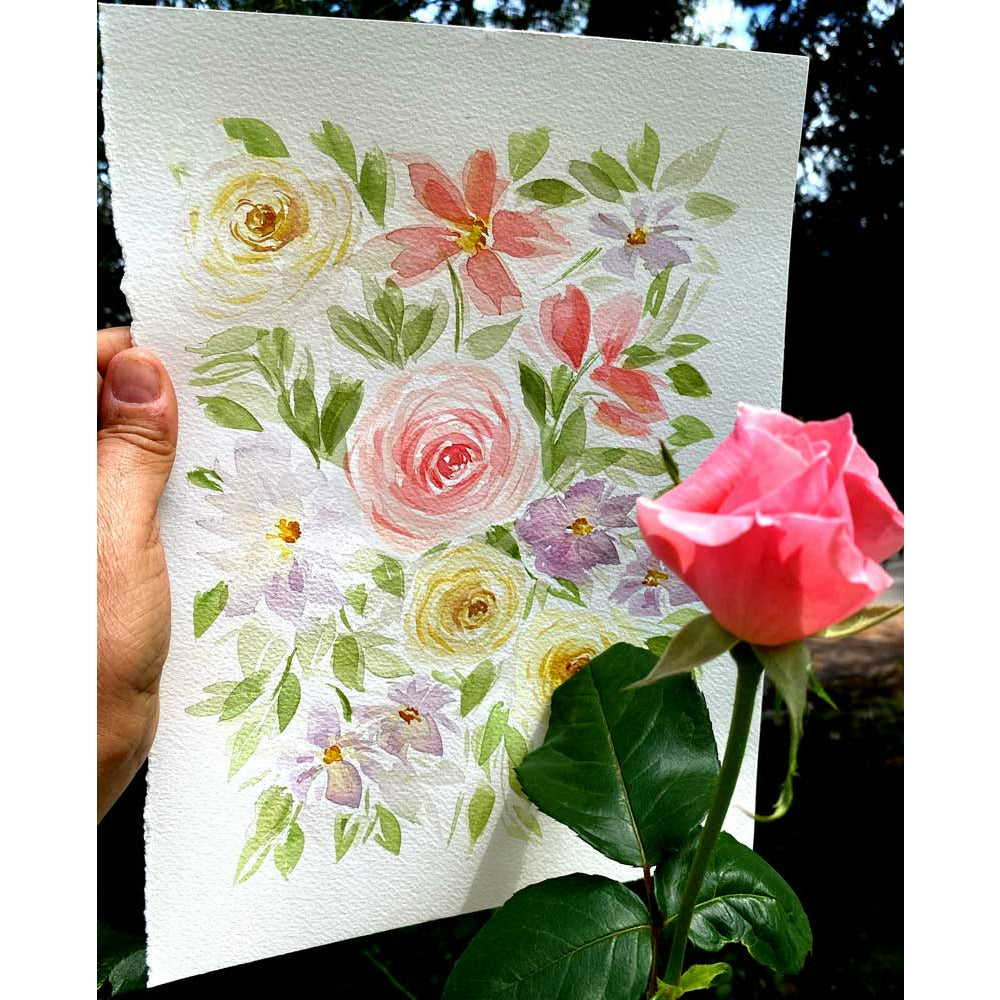 Loose floral Original Rose Watercolour Painting.