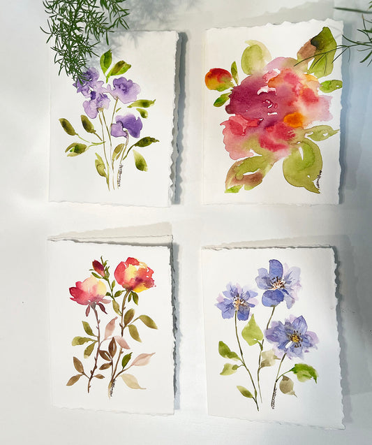 watercolour greeting cards roses and wildflowers