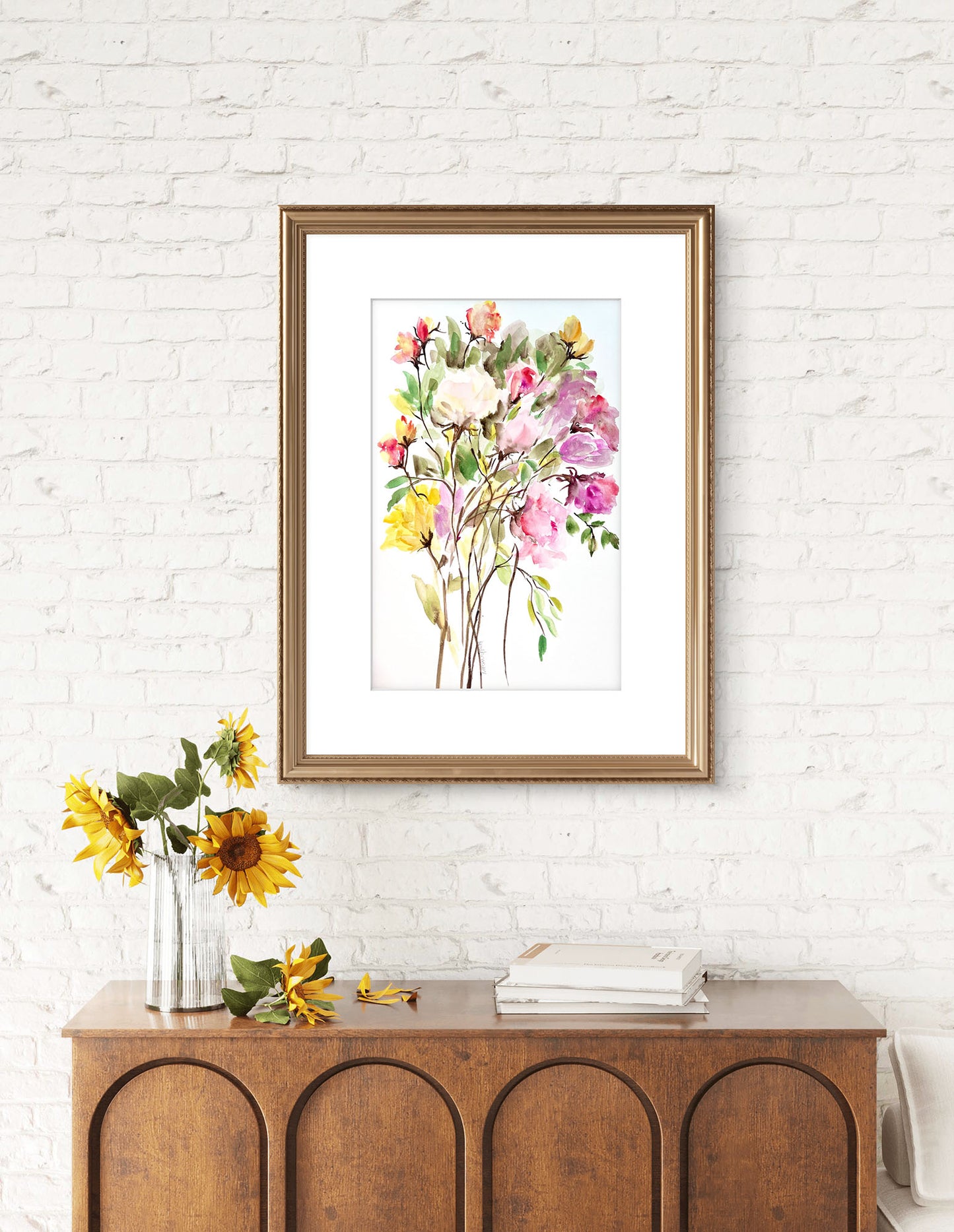 New Abstract Rose Watercolour Bouquet Painting.