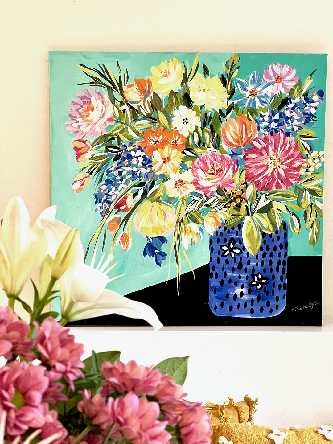 Floral Acrylic Canvas  Original Painting 20 x 20 inches.