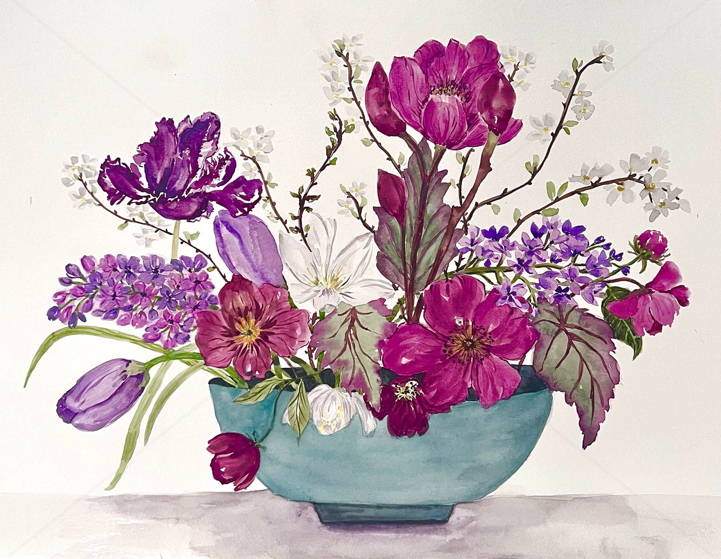 Original Watercolour  floral arrangement, A beautiful gift for someone special.