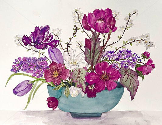 Original Flower Painting Tulips And Lilacs.