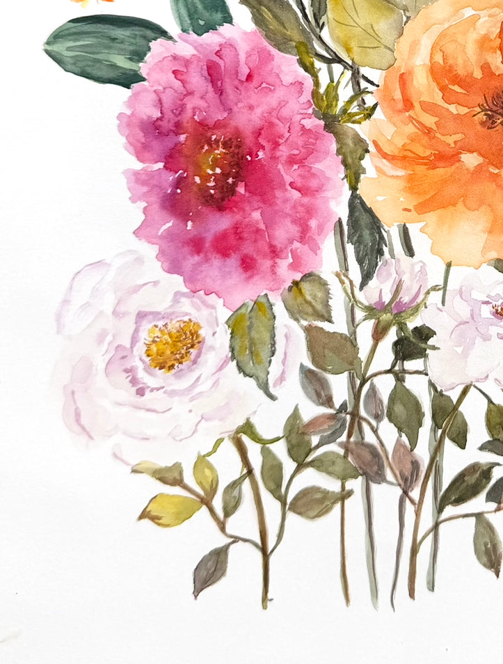 Original Floral Watercolour Painting,  Vibrant Flower, 12" x 18"