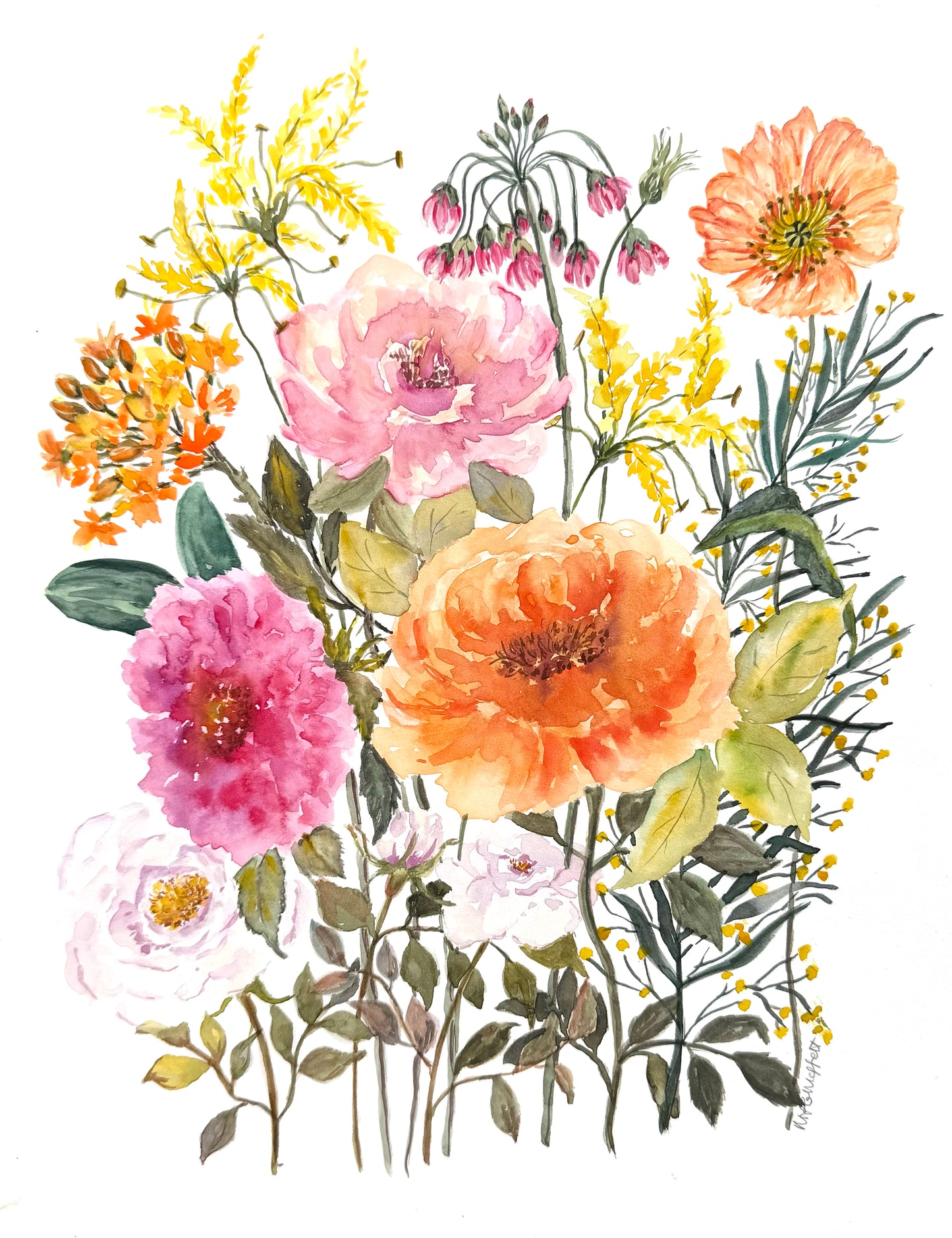 Original Floral Watercolour Painting,  Vibrant Flower, 12" x 18"