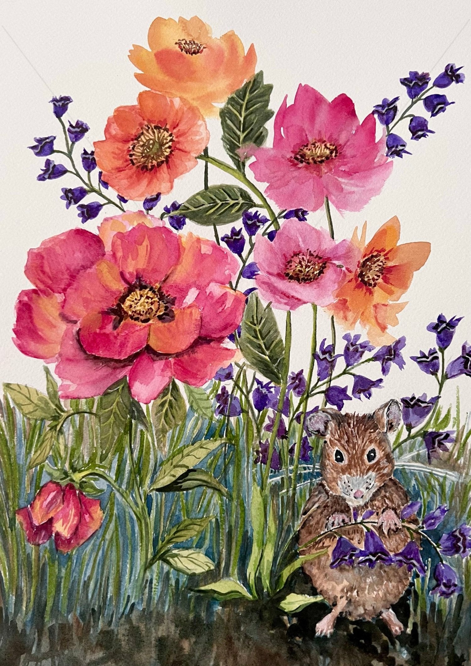 Original Watercolour for Child's Decor,  The playful Mouse. A Gift for a special person.