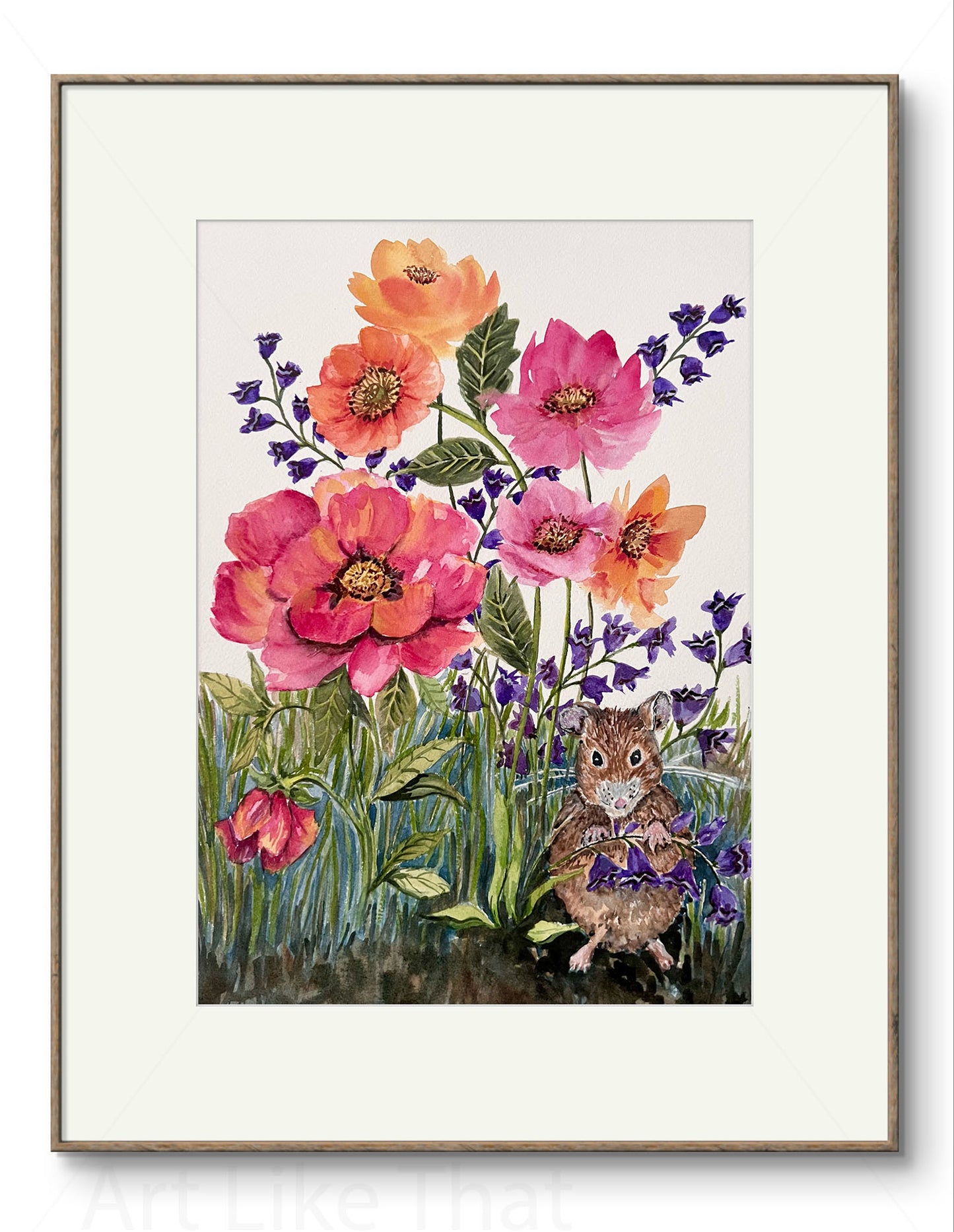 Original Watercolour for Child's Decor,  The playful Mouse. A Gift for a special person.