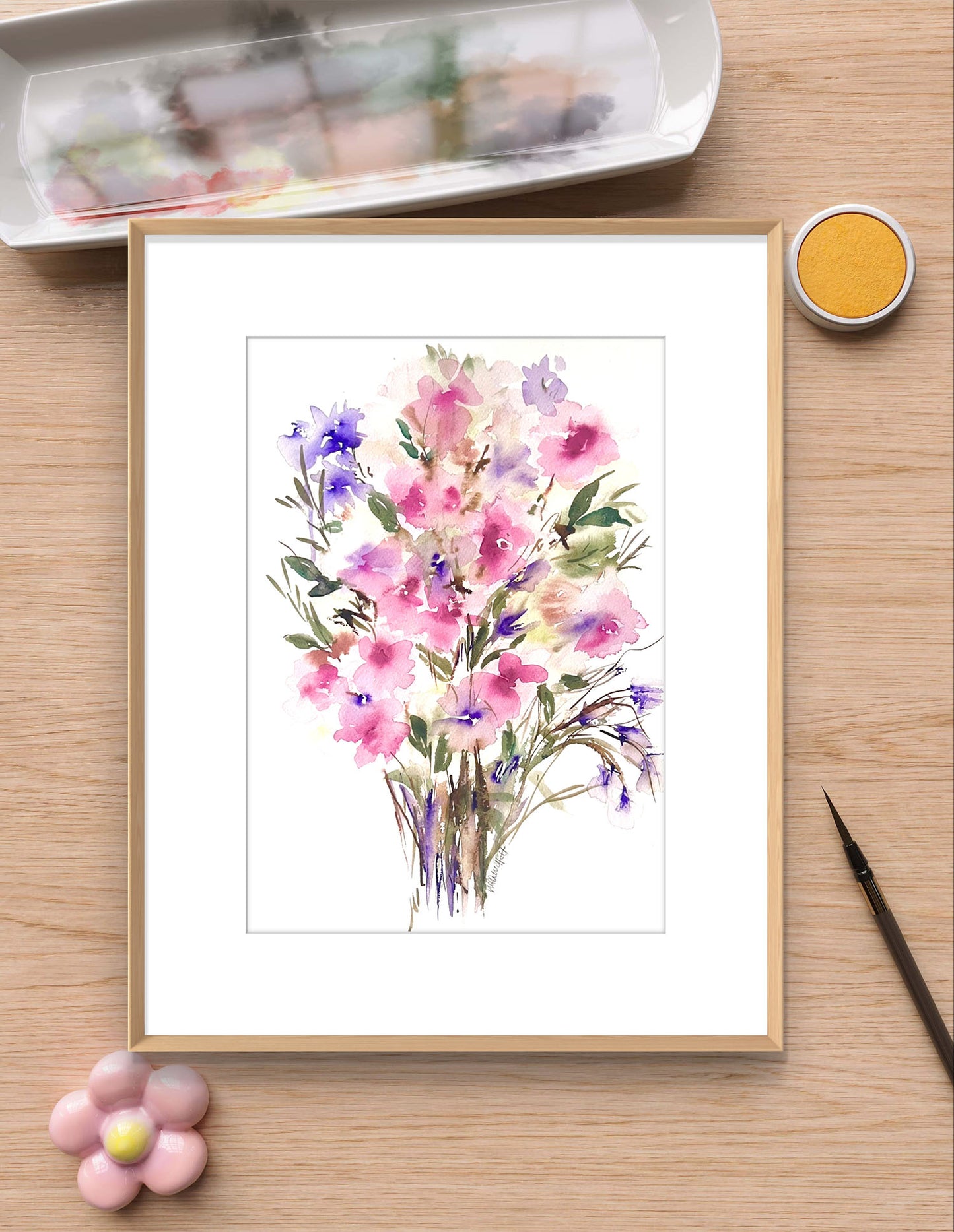 Pink Abstract Original Floral Watercolour, a Modern Gift.