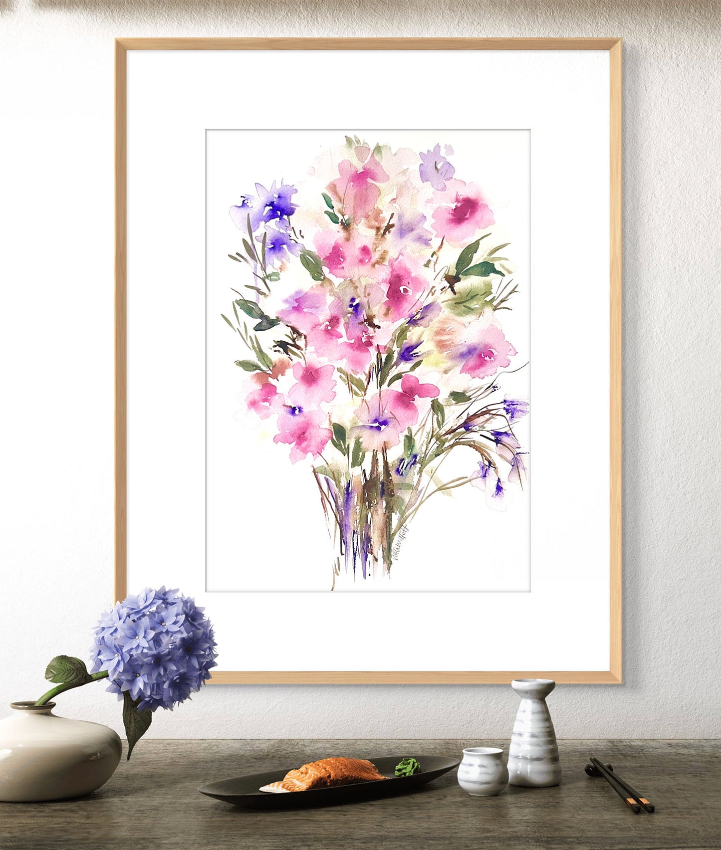 Pink Abstract Original Floral Watercolour, a Modern Gift.