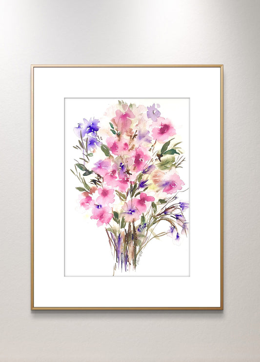 Pink Abstract Original Floral Watercolour.