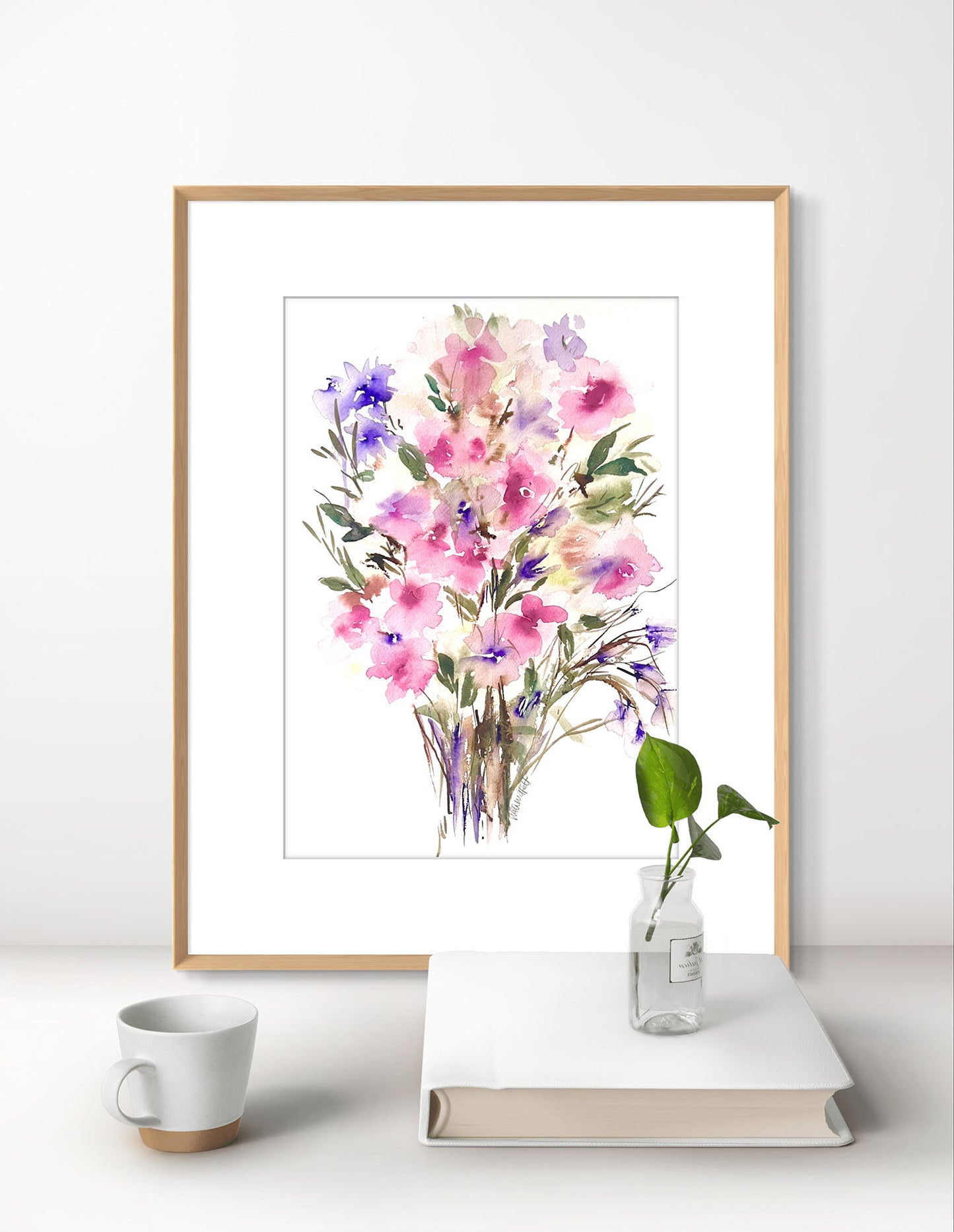 Pink Abstract Original Floral Watercolour, a Modern Gift.