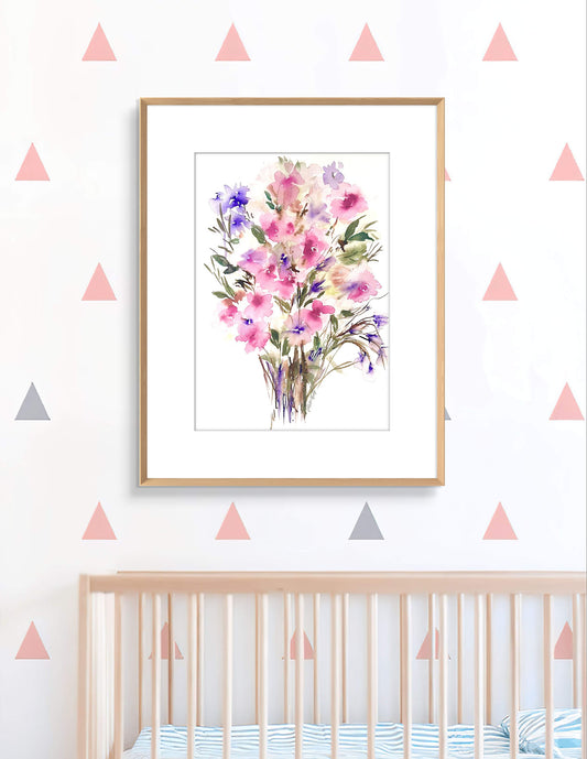 Pink Abstract Original Floral Watercolour.