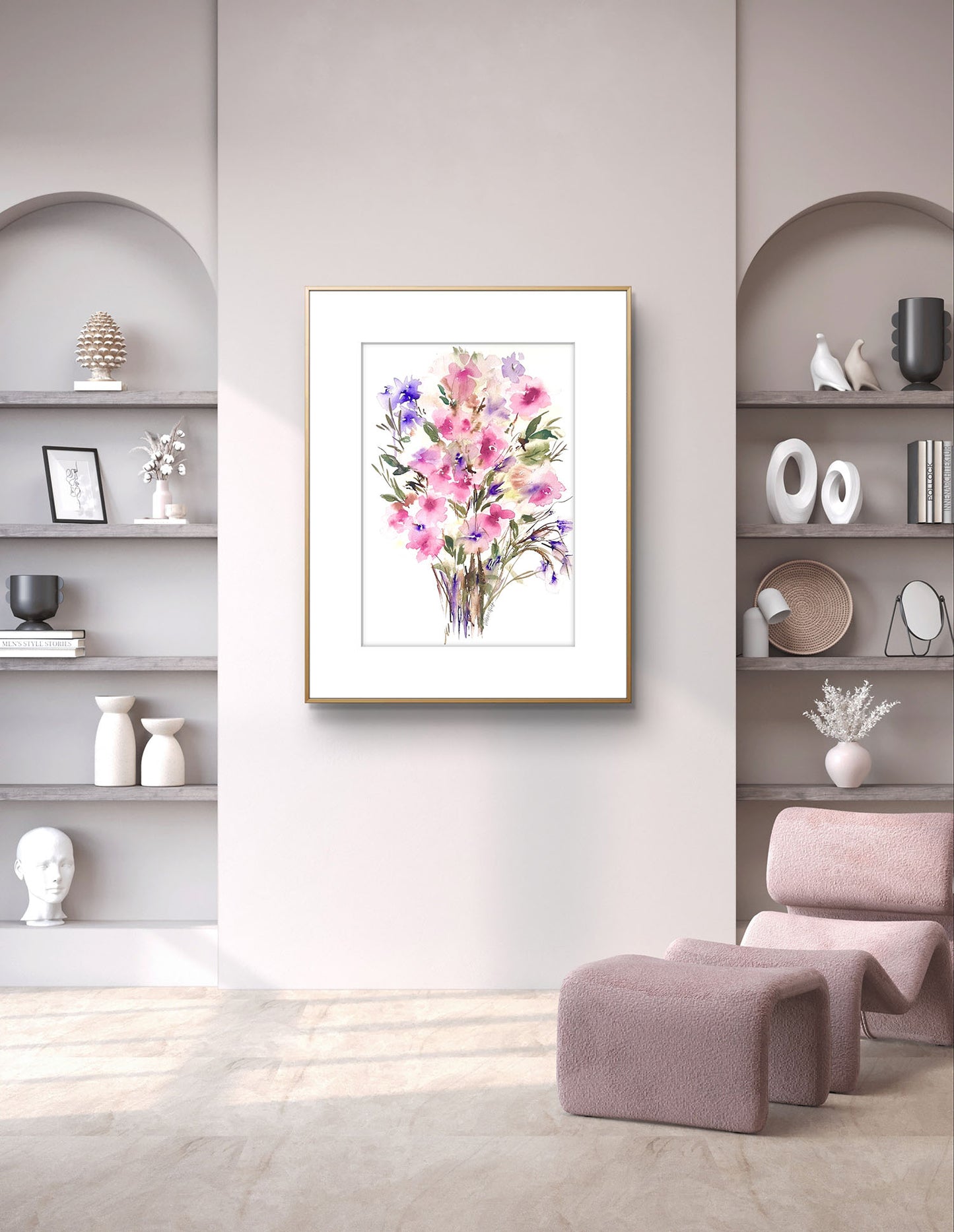 Pink Abstract Original Floral Watercolour, a Modern Gift.