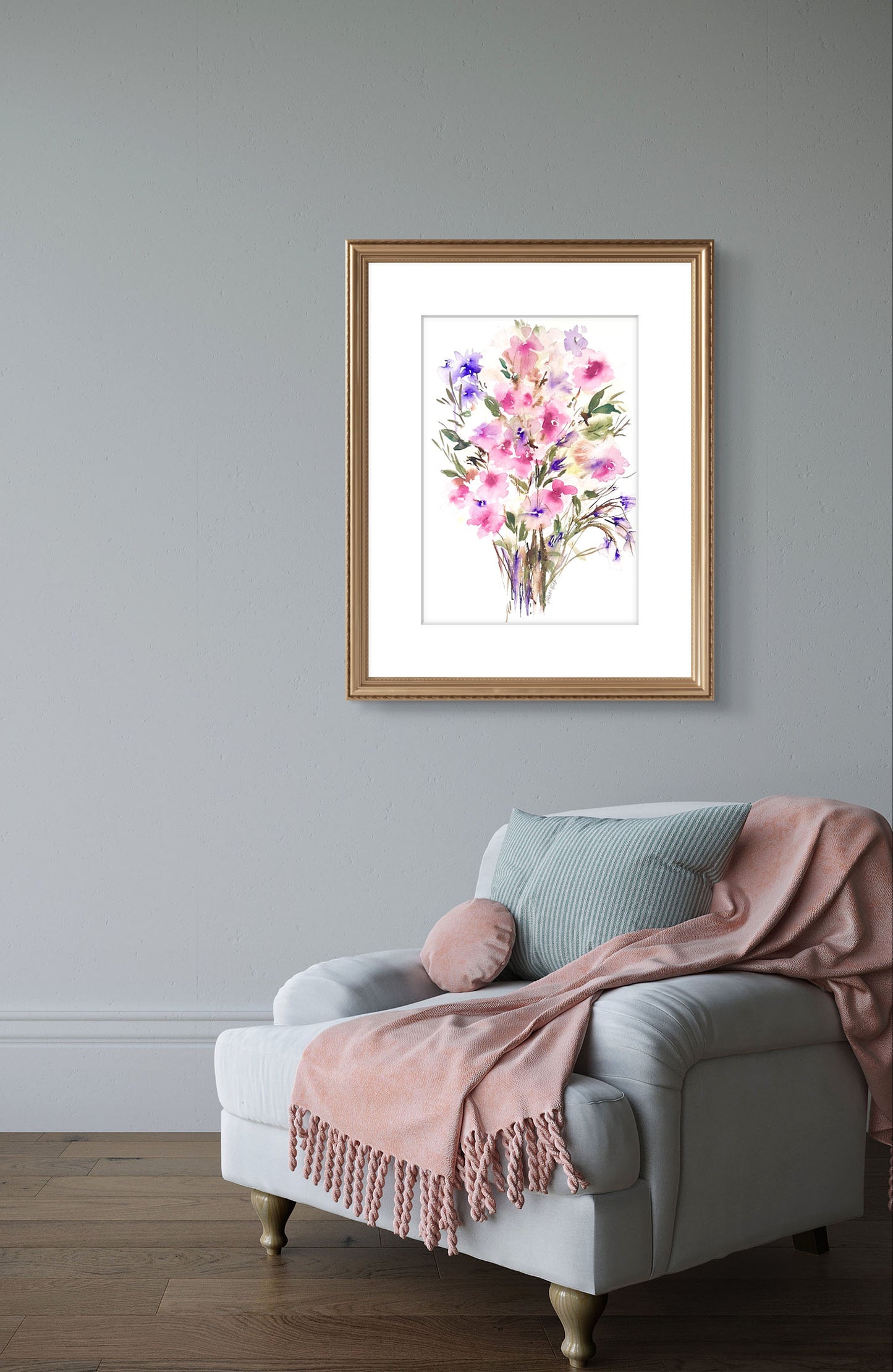 Pink Abstract Original Floral Watercolour, a Modern Gift.