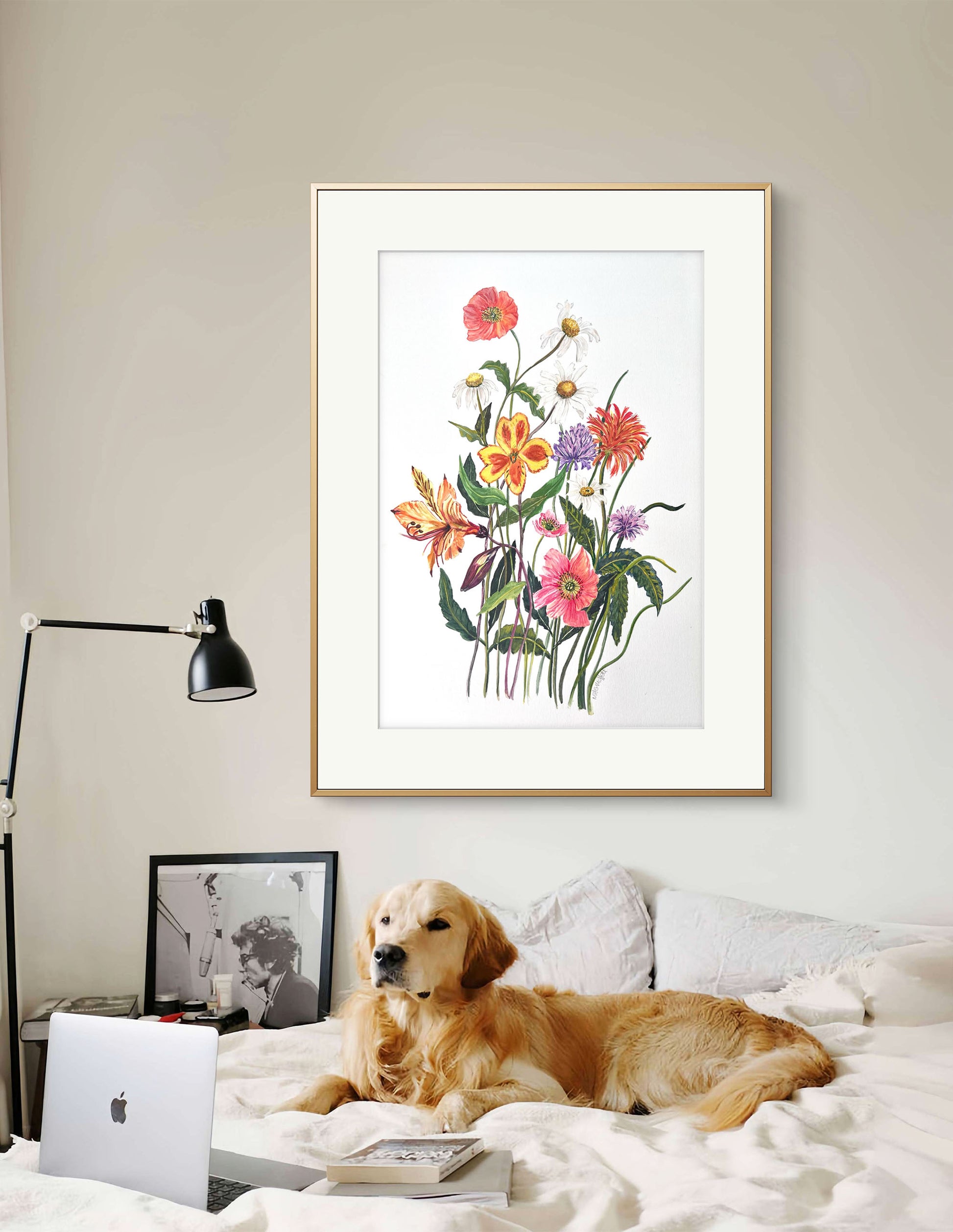 Original Flower watercolour, a charming  floral wall art. Great gift too.