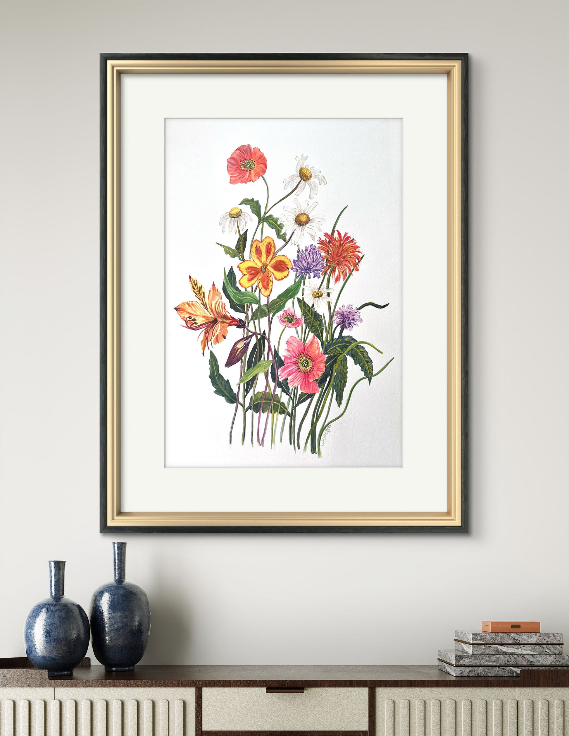 Original Flower watercolour, a charming  floral wall art. Great gift too.