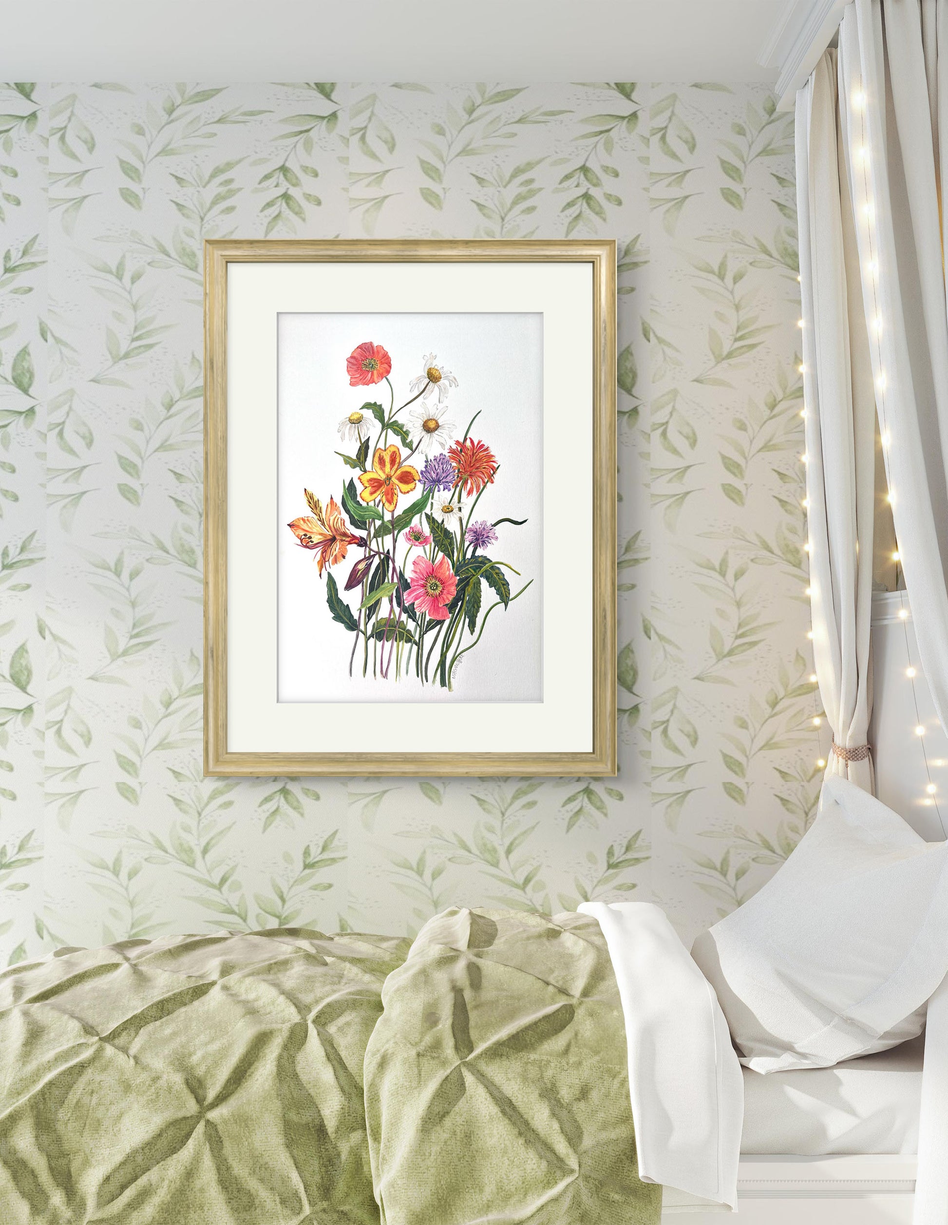 Original Flower watercolour, a charming  floral wall art. Great gift too.