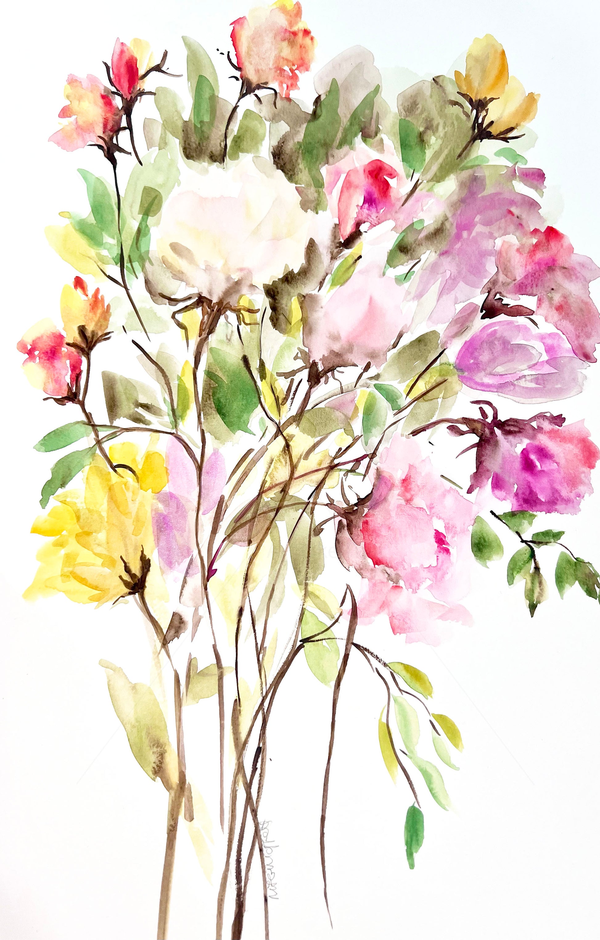 New Abstract Rose Watercolour Bouquet Painting.