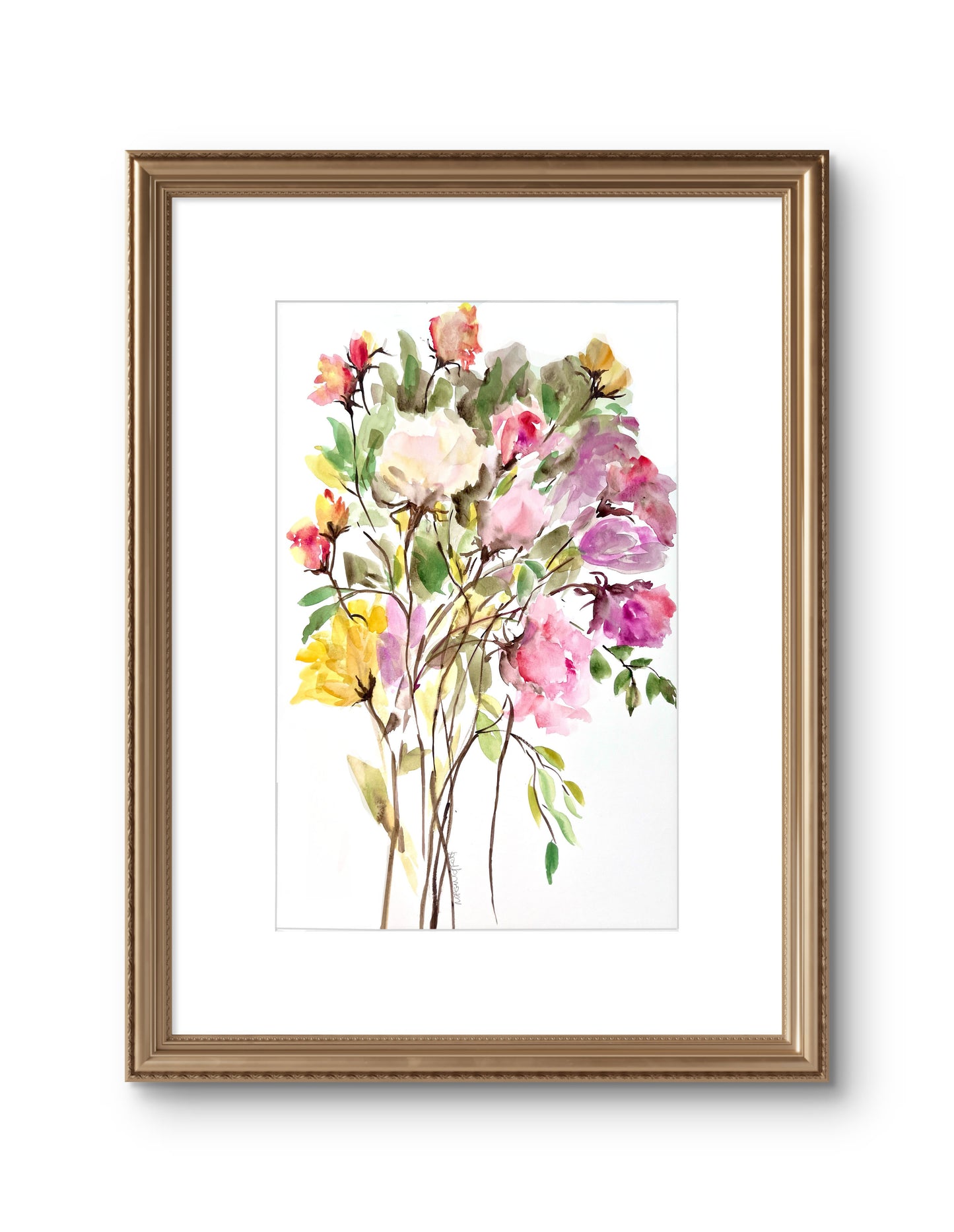 New Abstract Rose Watercolour Bouquet Painting.