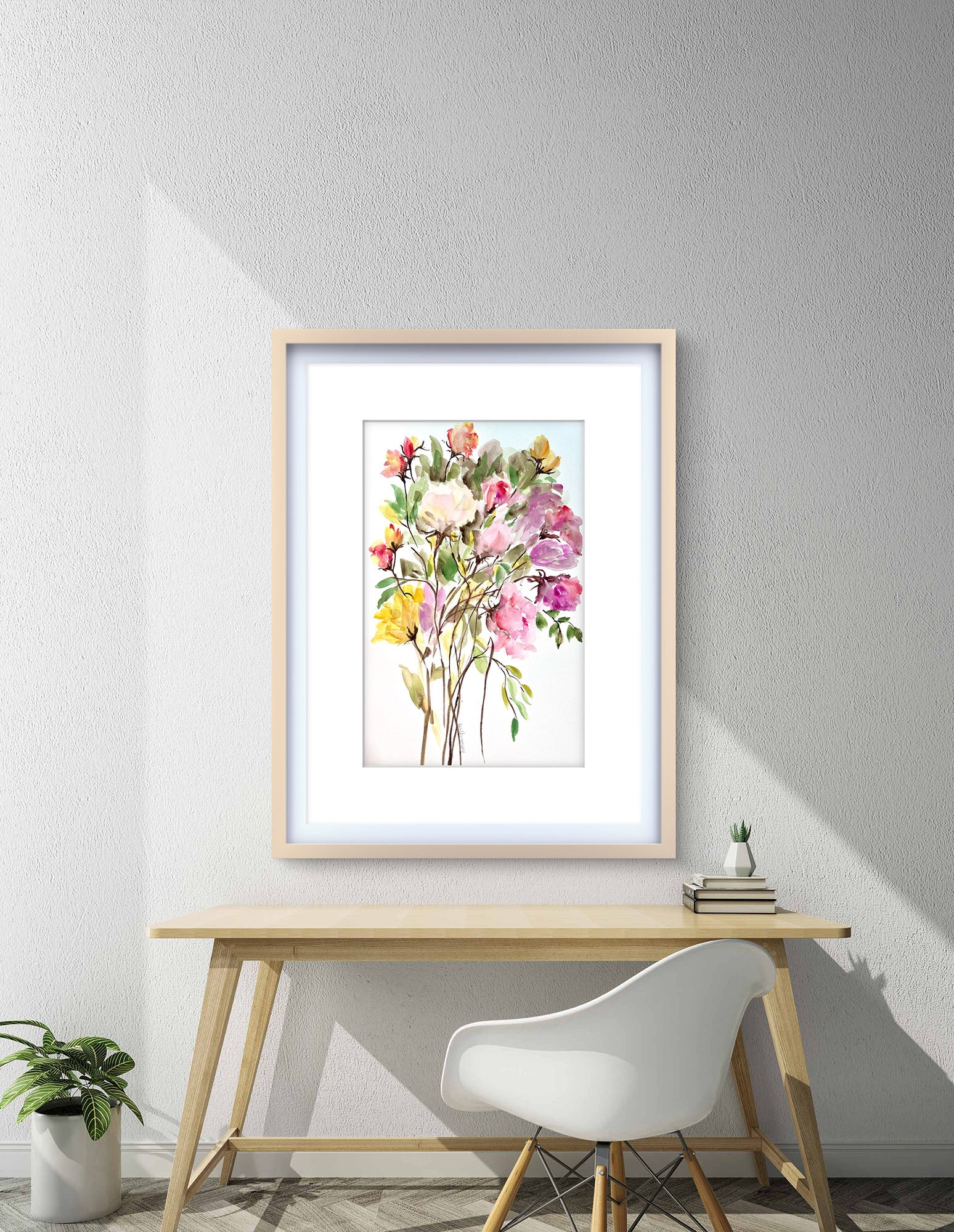 New Abstract Rose Watercolour Bouquet Painting.