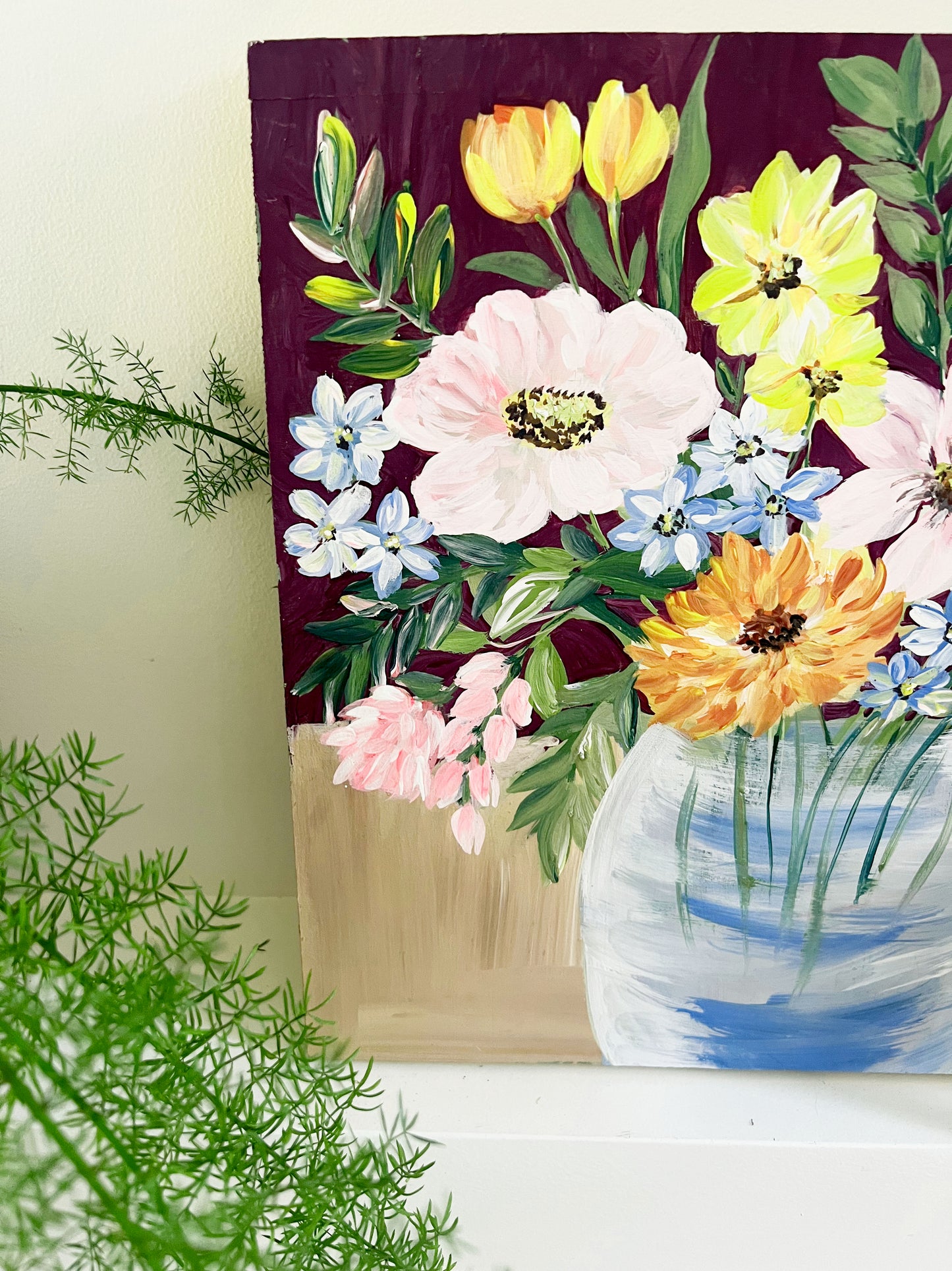 Acrylic floral painting on canvas 12" x 12" x 1"