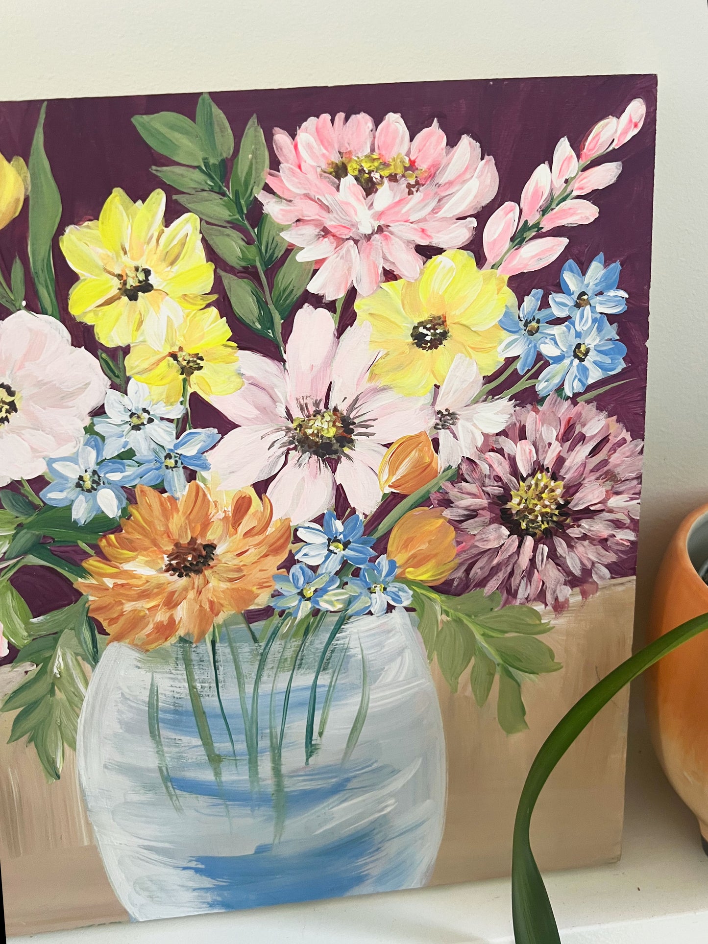 Acrylic floral painting on canvas 12" x 12" x 1"